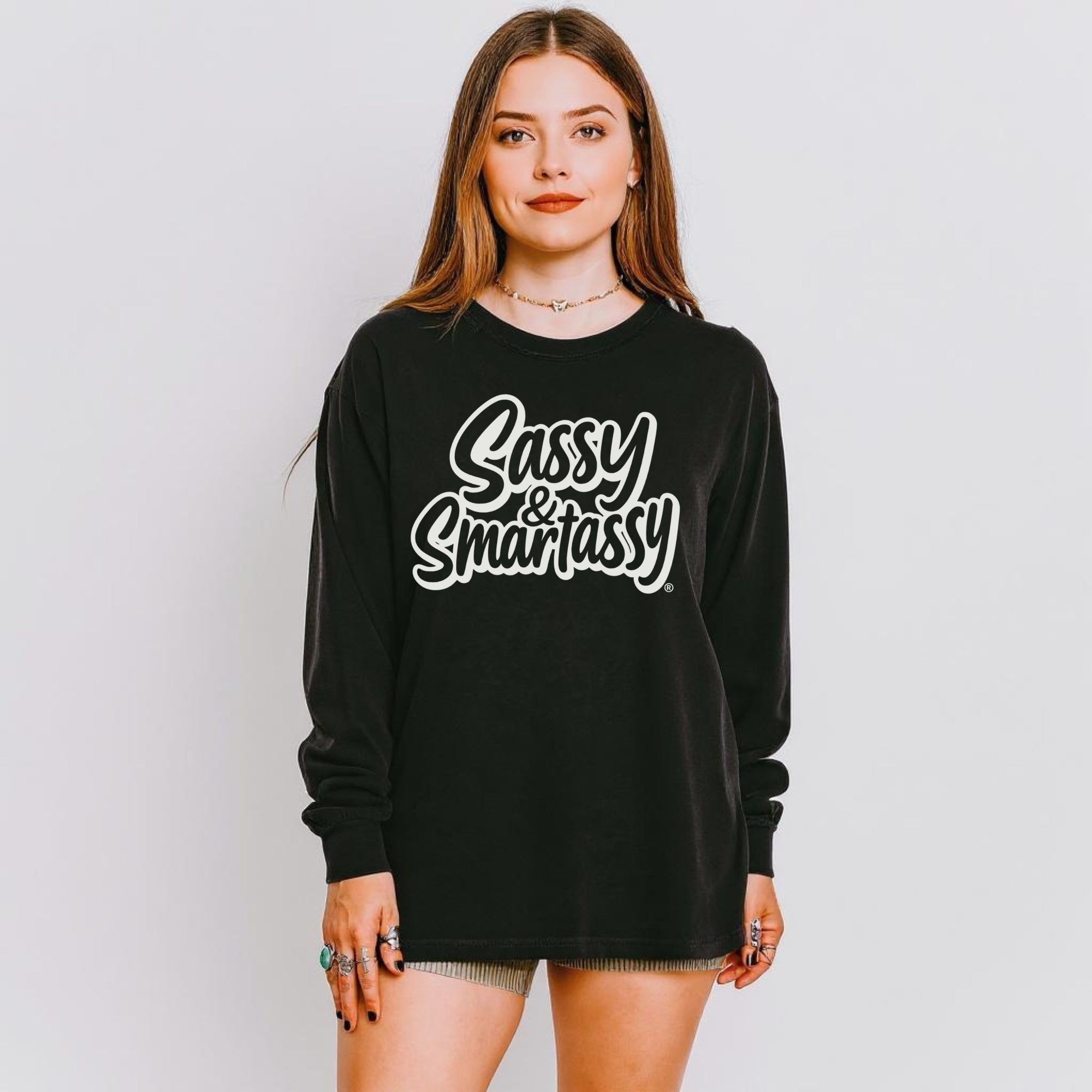 Image of Sassy & Smartassy Women’s Long Sleeve Comfort Colors® T-Shirts – Clever, Cozy & Confident - Sasshole®
