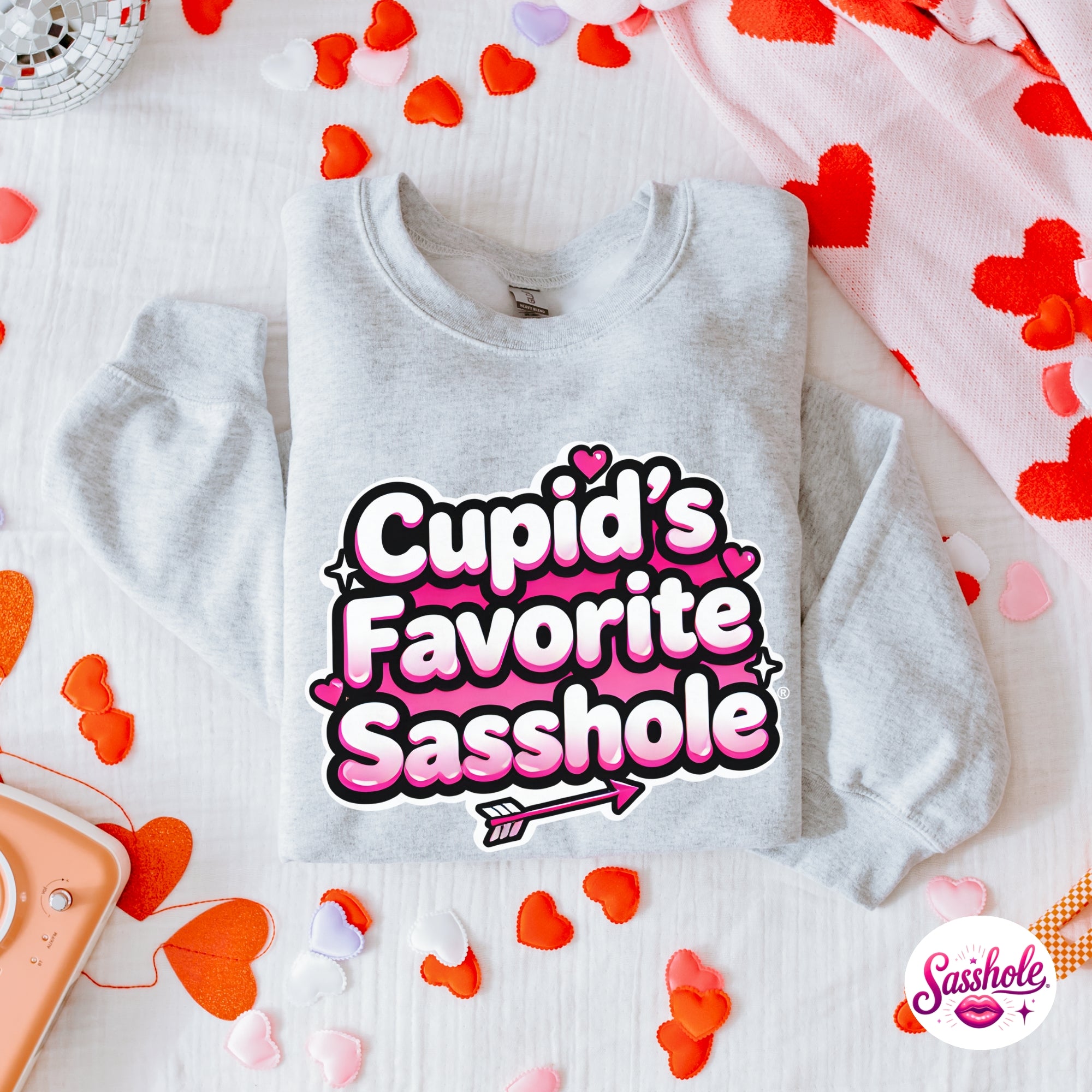 Funny Valentine Sweatshirt – Cupid’s Favorite Sasshole Women’s Crewneck