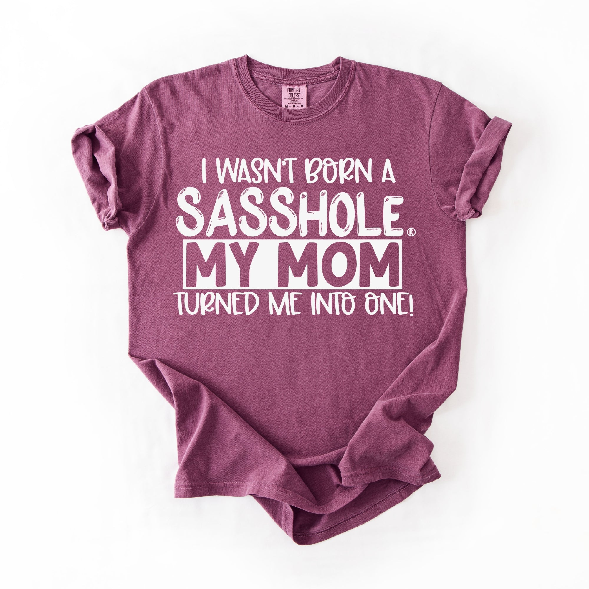 Image of Sasshole Women’s Comfort Colors® Tee – “Mom” Funny Graphic T-Shirt, Bold Statement Shirt for Women