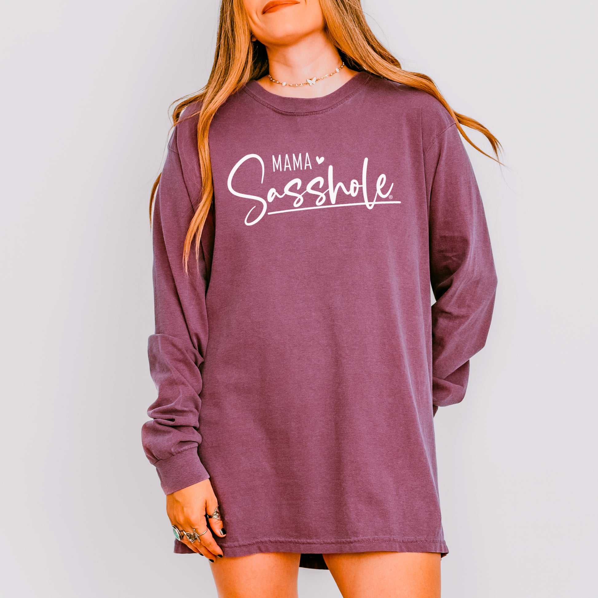 Mama Sasshole® Women’s Comfort Colors® Long Sleeve Tee – Funny Mom Graphic Shirt, Bold Statement Top