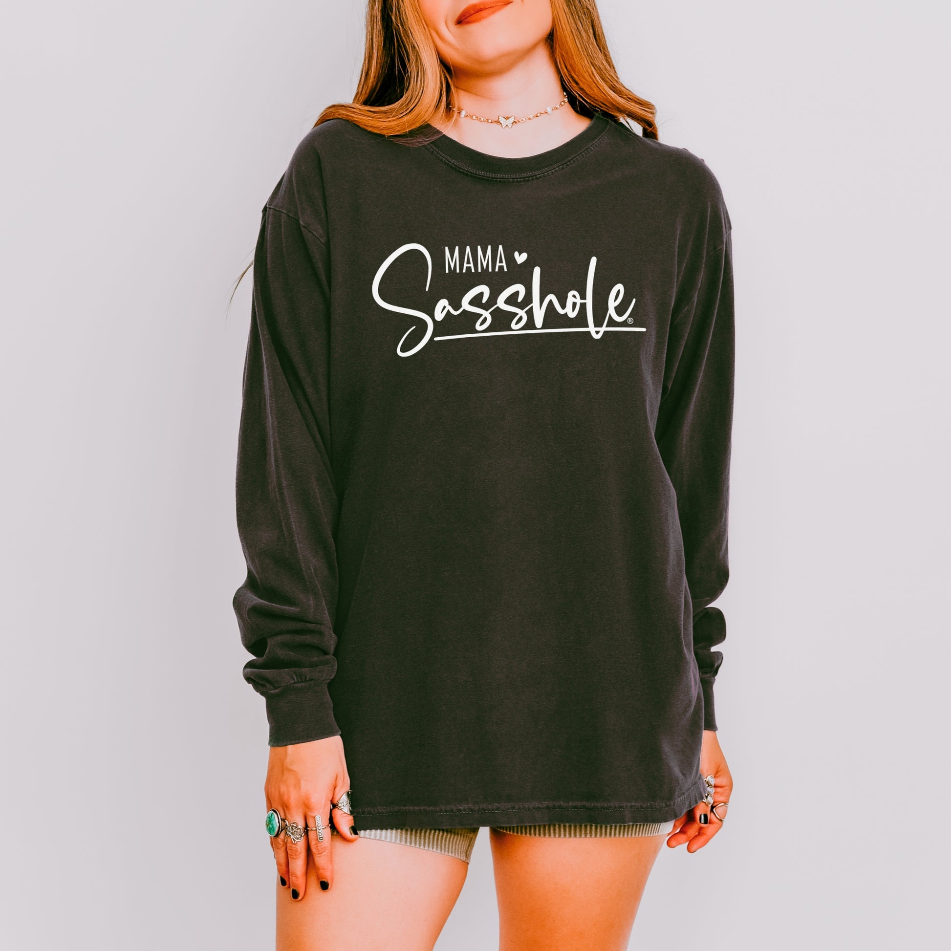 Mama Sasshole® Women’s Comfort Colors® Long Sleeve Tee – Funny Mom Graphic Shirt, Bold Statement Top