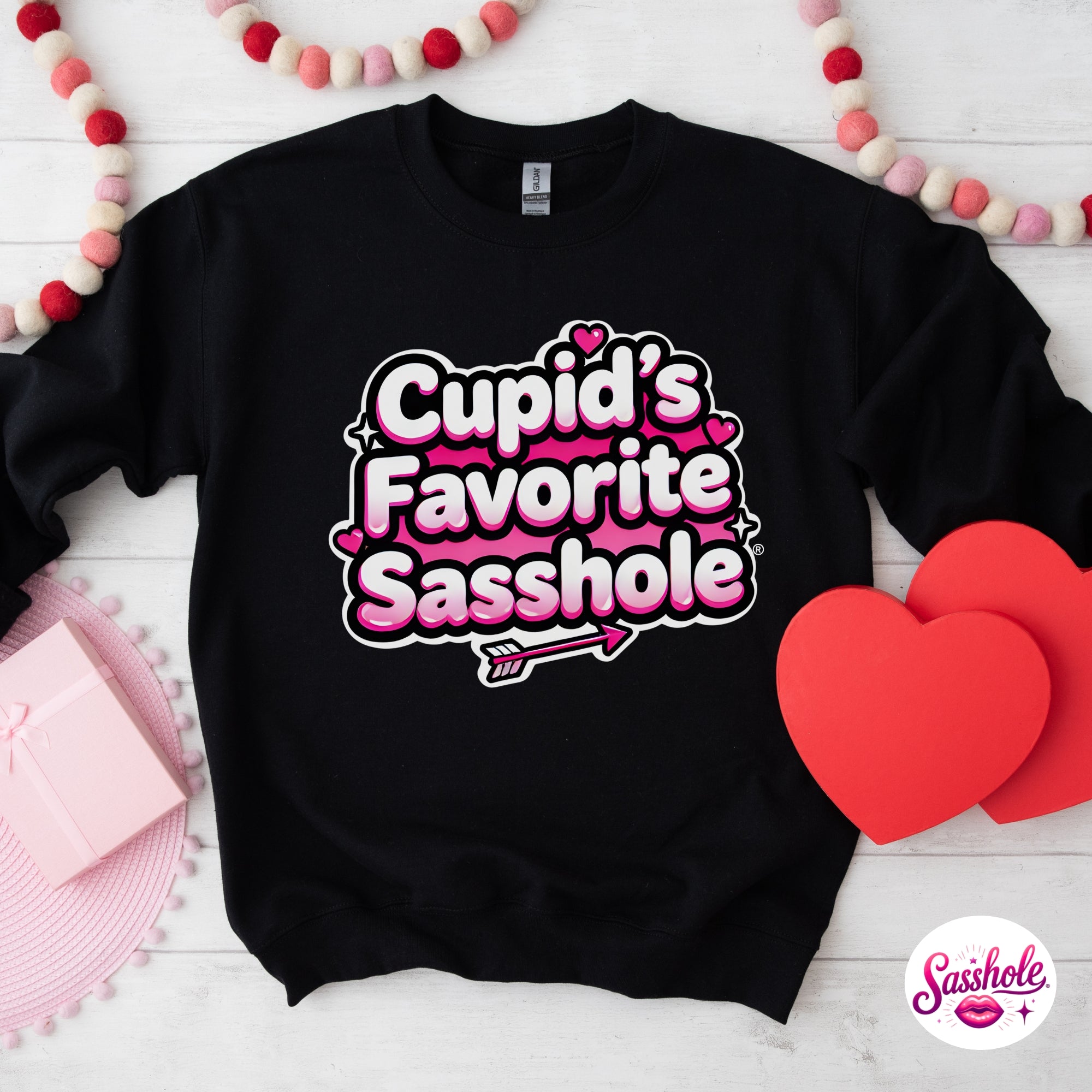 Funny Valentine Sweatshirt – Cupid’s Favorite Sasshole Women’s Crewneck