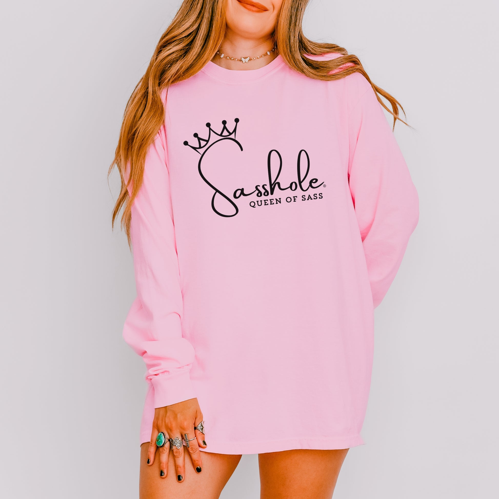 Sasshole® Queen of Sass Women’s Long Sleeve Tee – Funny Comfort Colors® Graphic Shirt