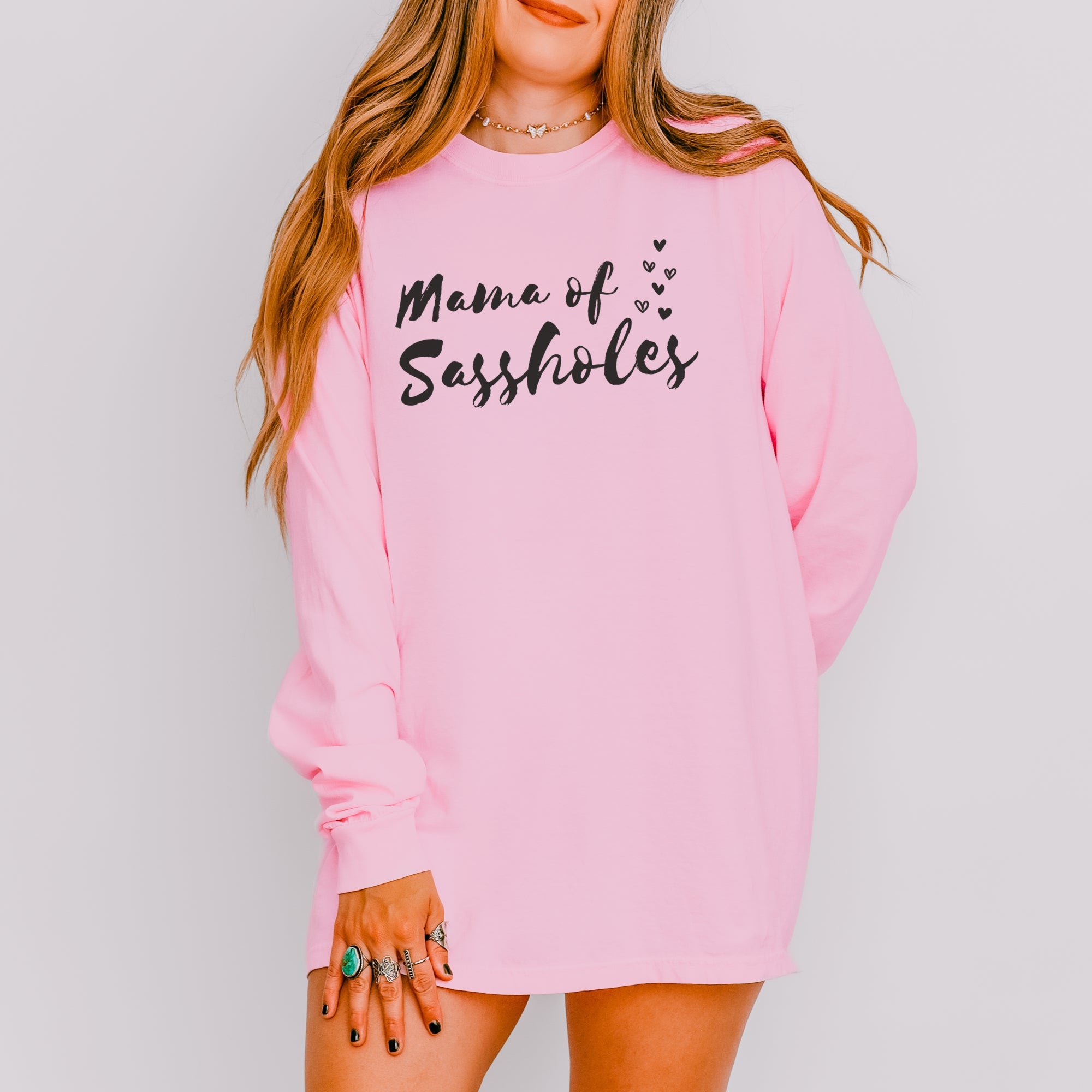 Image of Mama of Sassholes® Women’s Comfort Colors® Long Sleeve Tee – Funny Graphic Shirt for Moms, Bold Statement Top