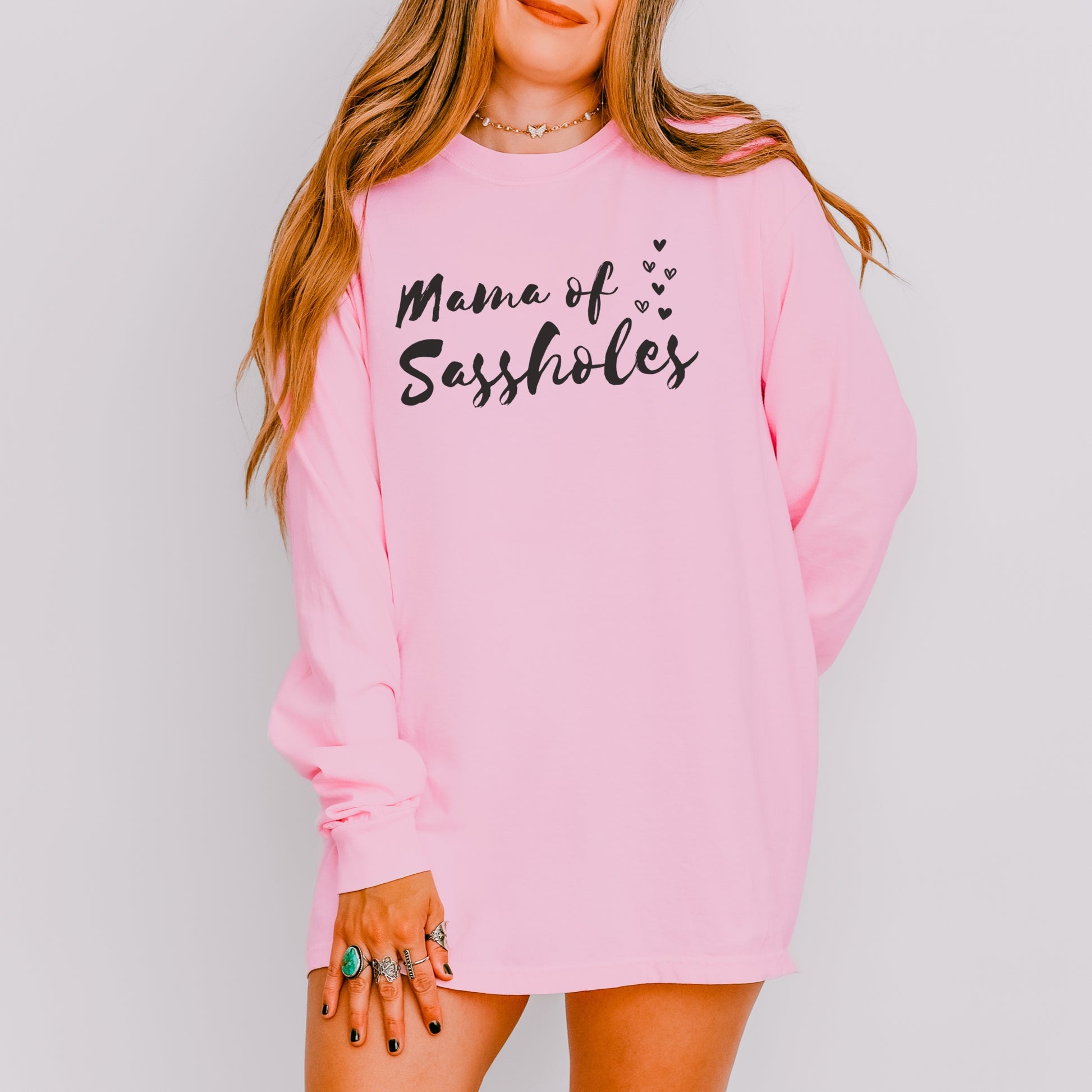 Mama of Sassholes® Women’s Comfort Colors® Long Sleeve Tee – Funny Graphic Shirt for Moms, Bold Statement Top