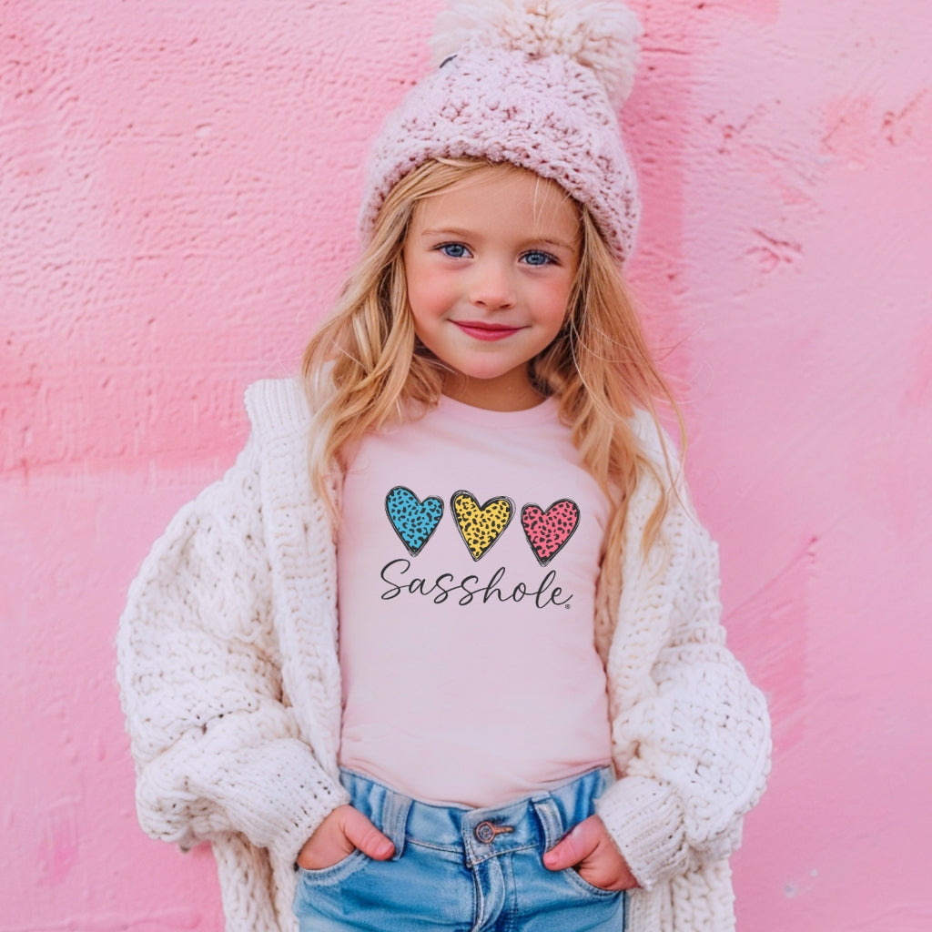 Image of Sasshole® Youth Tee – Leopard Heart Graphic Shirt for Kids | Fun & Bold Children’s T-Shirt