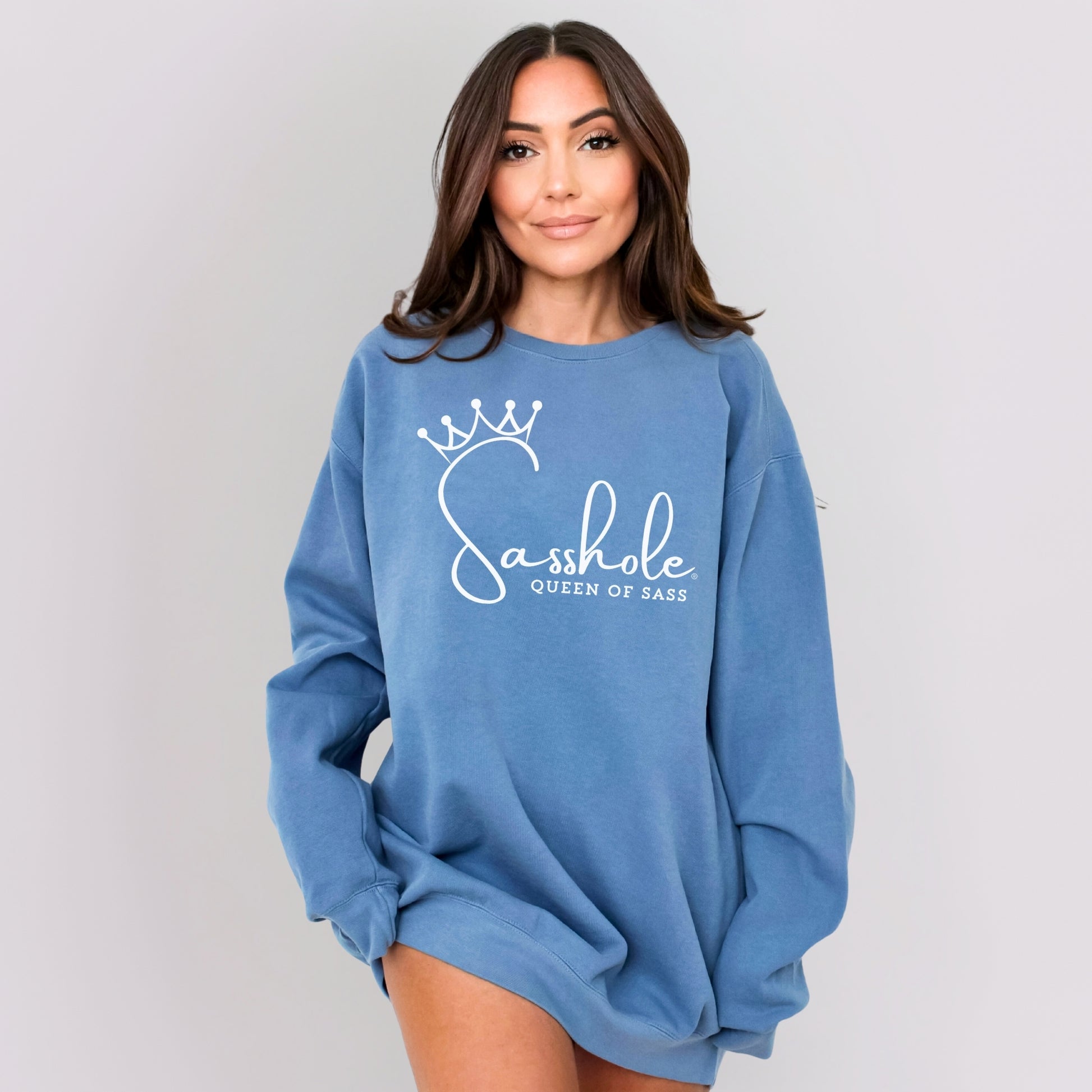 Sasshole Queen of Sass Relaxed Fit Comfort Colors® Sweatshirt – Funny Women’s Graphic Pullover