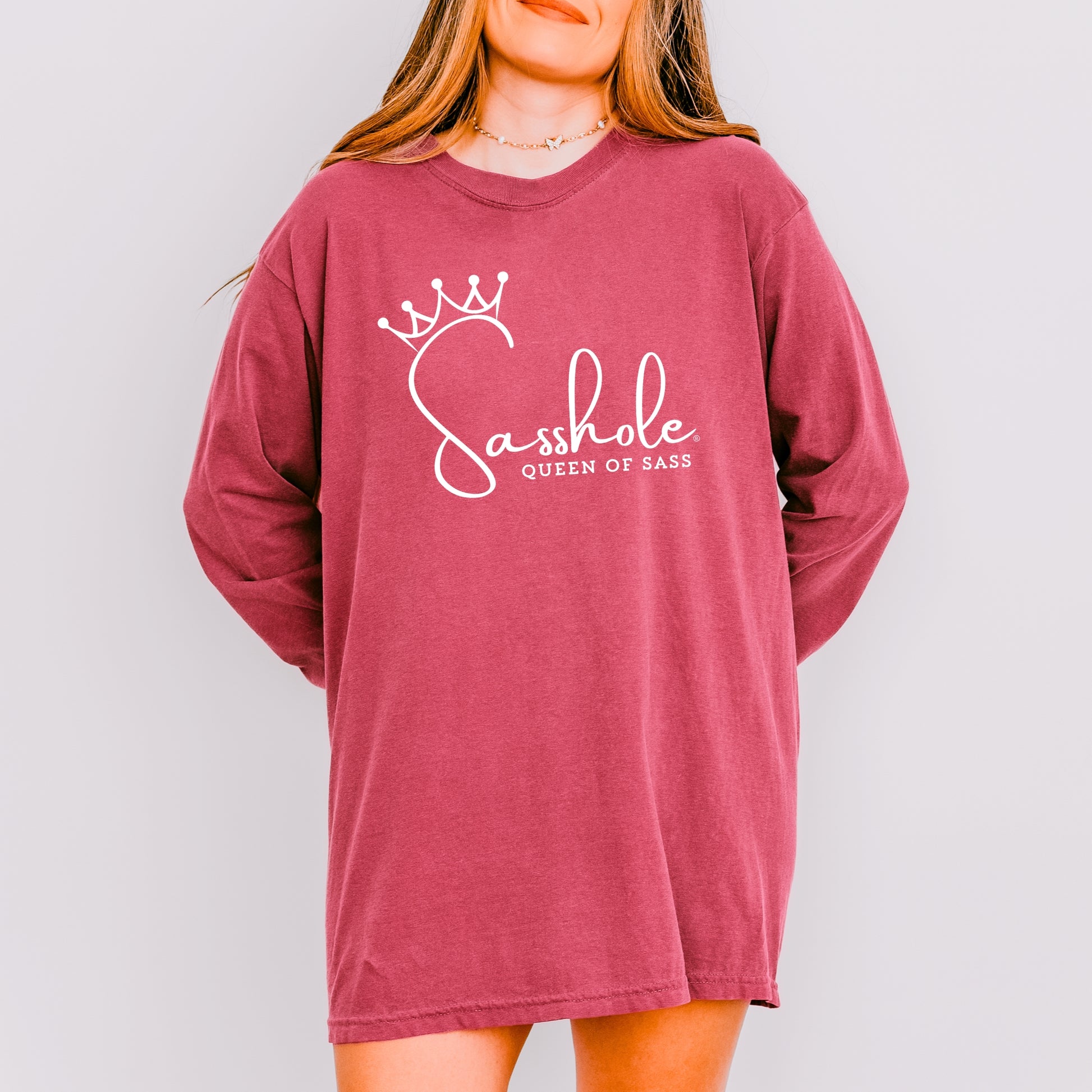Sasshole® Queen of Sass Women’s Long Sleeve Tee – Funny Comfort Colors® Graphic Shirt