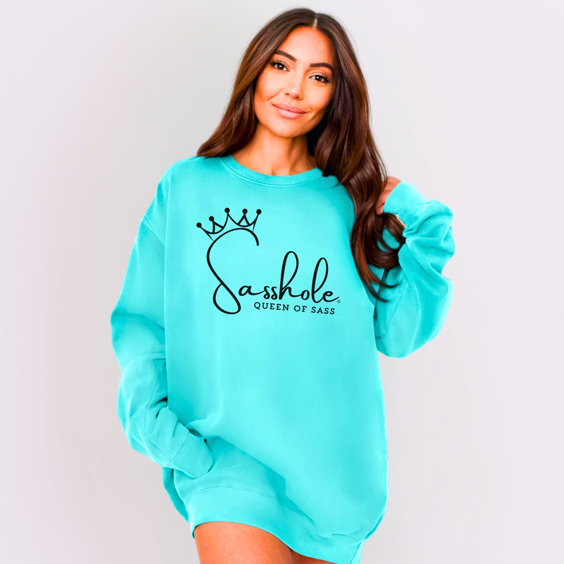 Sasshole Queen of Sass Relaxed Fit Comfort Colors® Sweatshirt – Funny Women’s Graphic Pullover
