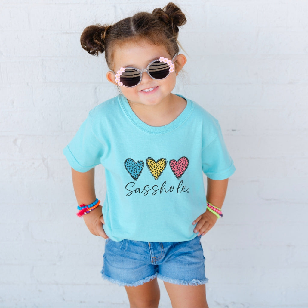 Sasshole® Youth Tee – Leopard Heart Graphic Shirt for Kids | Fun & Bold Children’s T-Shirt