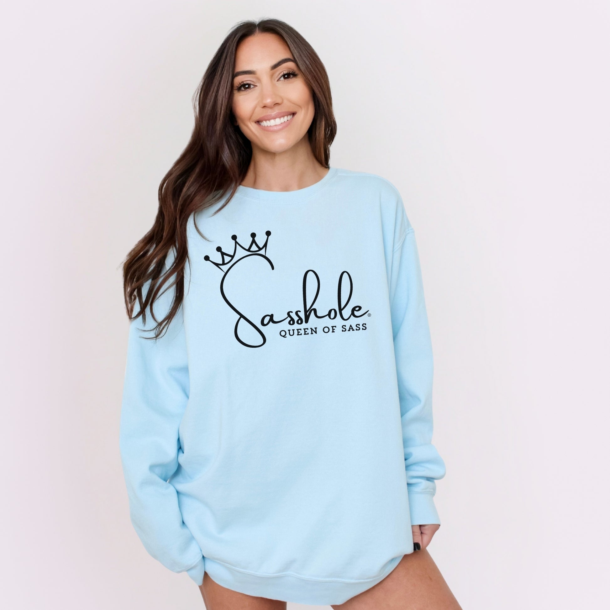 Sasshole Queen of Sass Relaxed Fit Comfort Colors® Sweatshirt – Funny Women’s Graphic Pullover
