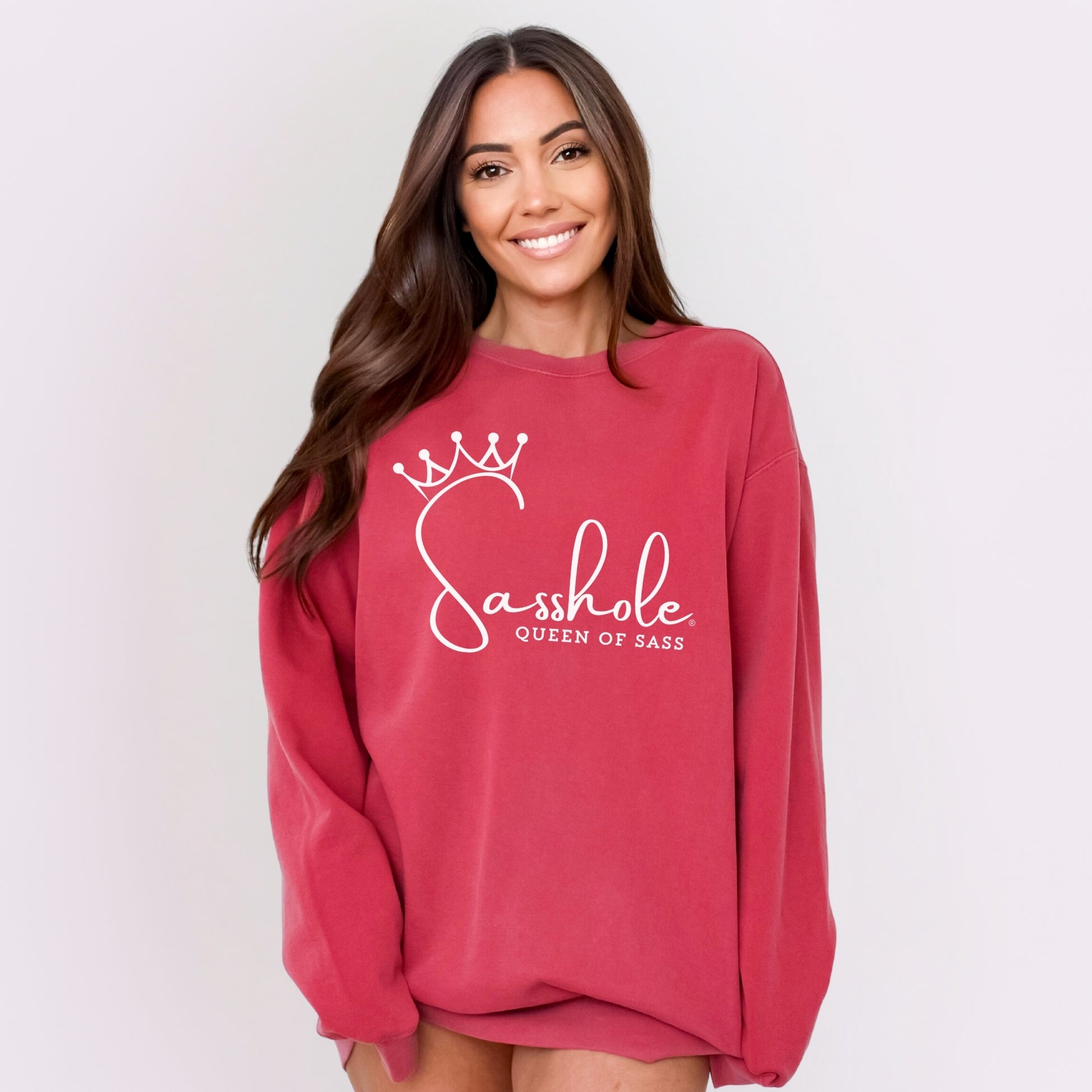 Sasshole Queen of Sass Relaxed Fit Comfort Colors® Sweatshirt – Funny Women’s Graphic Pullover