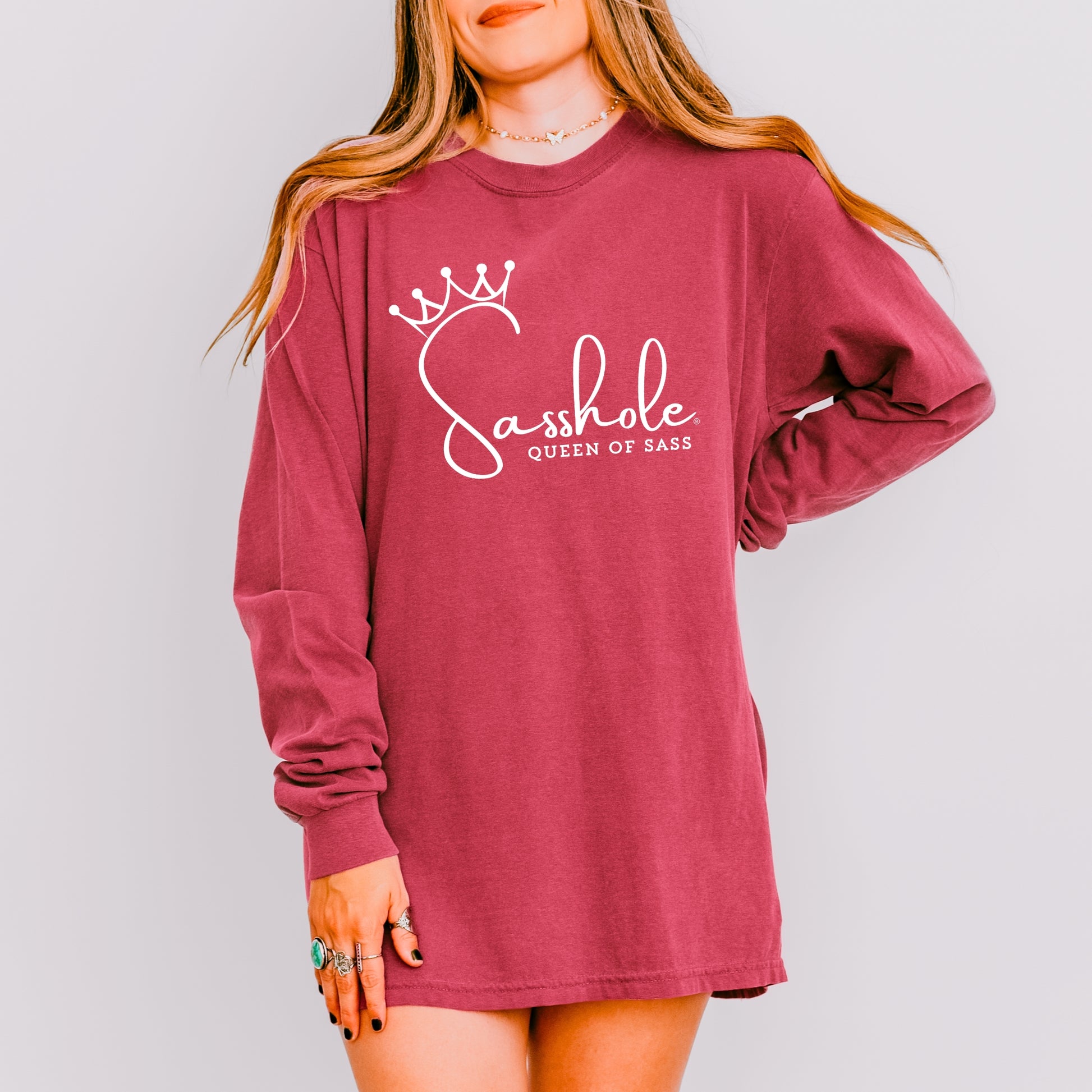 Sasshole® Queen of Sass Women’s Long Sleeve Tee – Funny Comfort Colors® Graphic Shirt