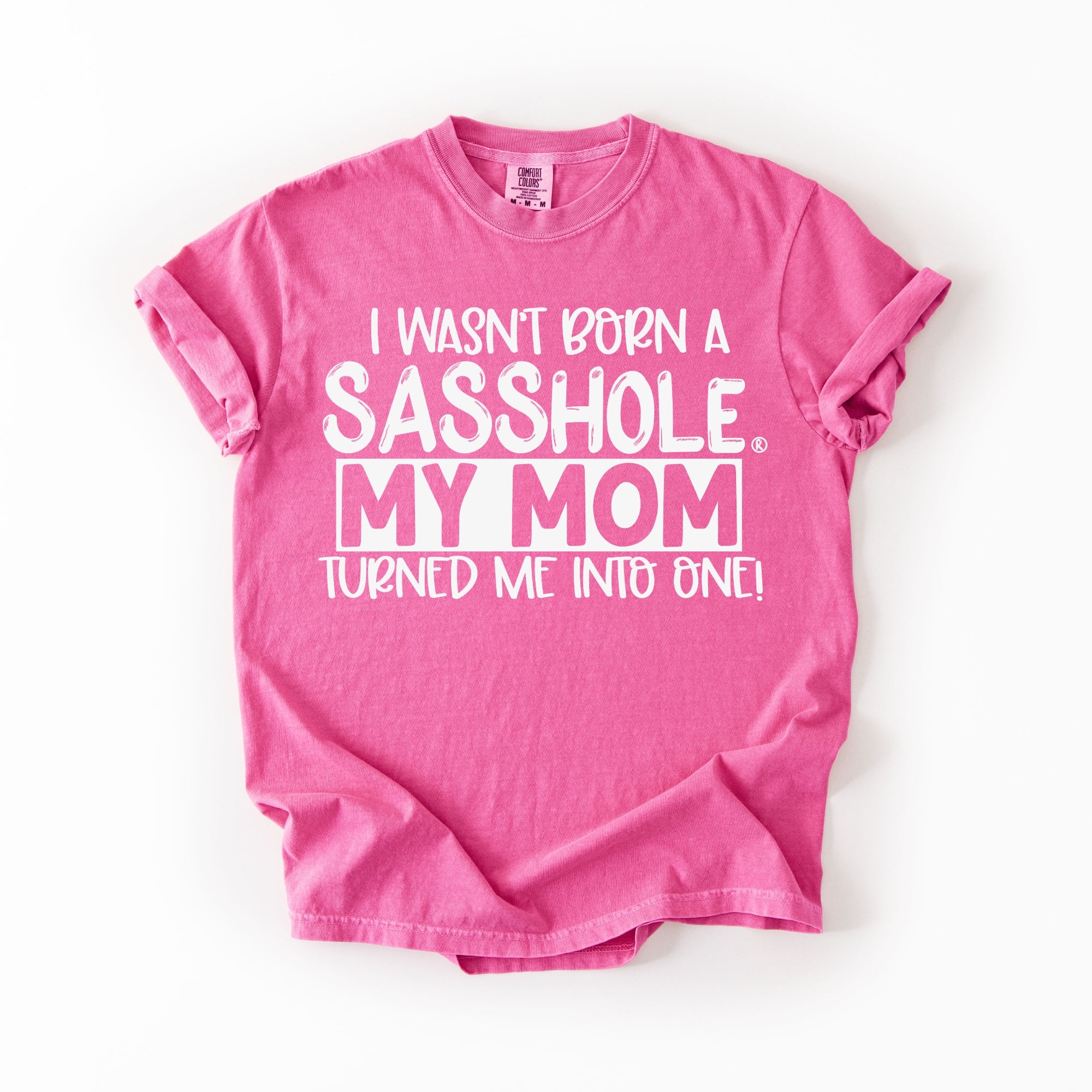 Image of Sasshole Women’s Comfort Colors® Tee – “Mom” Funny Graphic T-Shirt, Bold Statement Shirt for Women