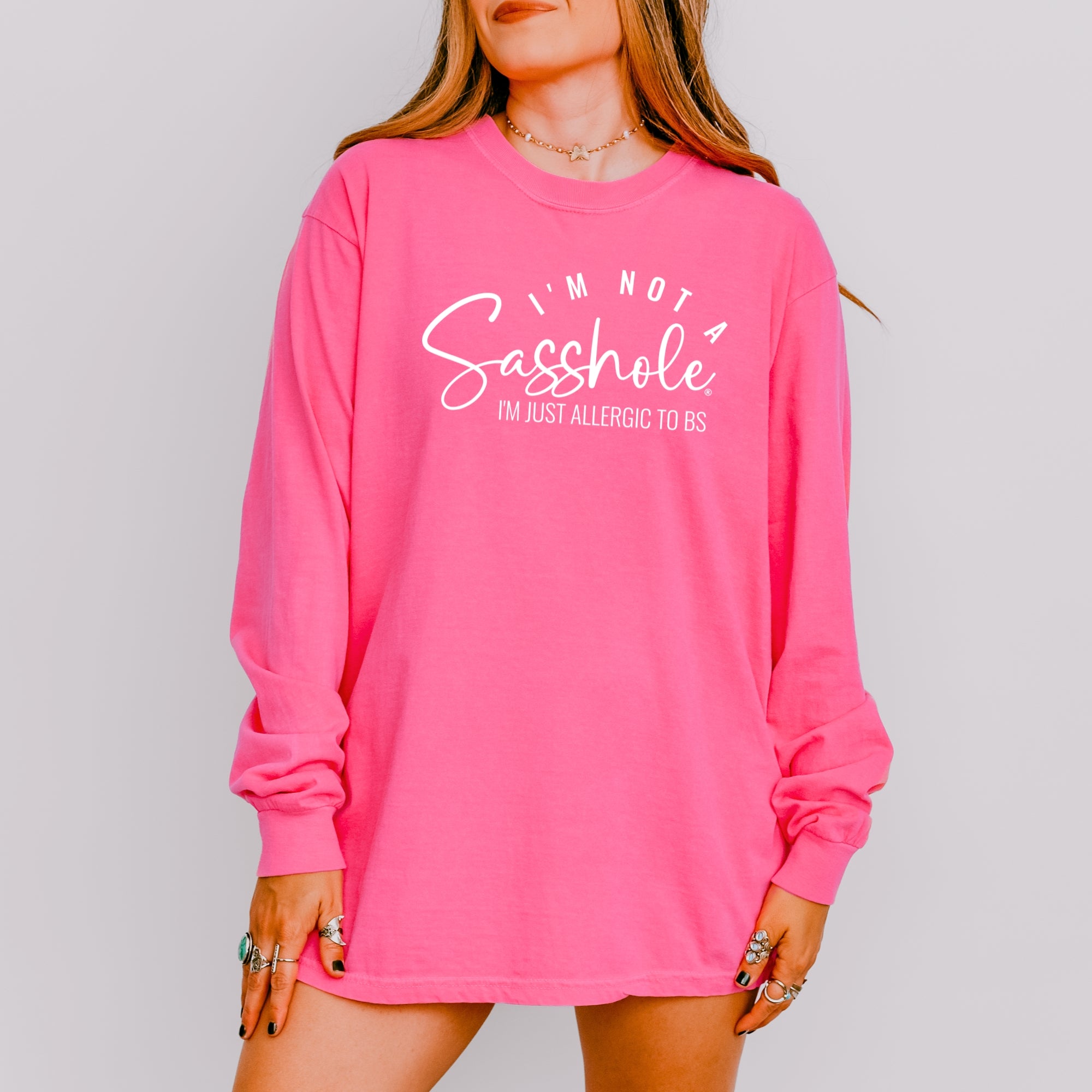Image of Sasshole® Long Sleeve Tee – I’m Not a Sasshole, I’m Just Allergic to BS - Comfort Colors® T-shirt