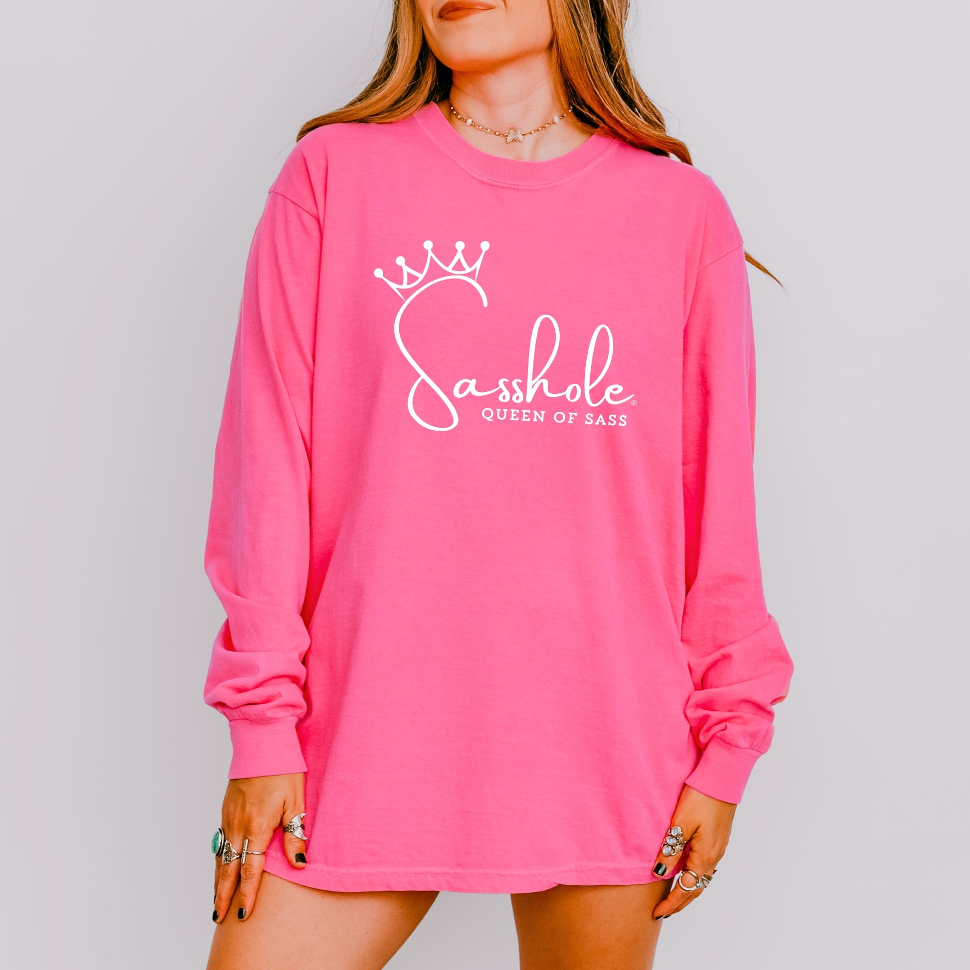 Sasshole® Queen of Sass Women’s Long Sleeve Tee – Funny Comfort Colors® Graphic Shirt