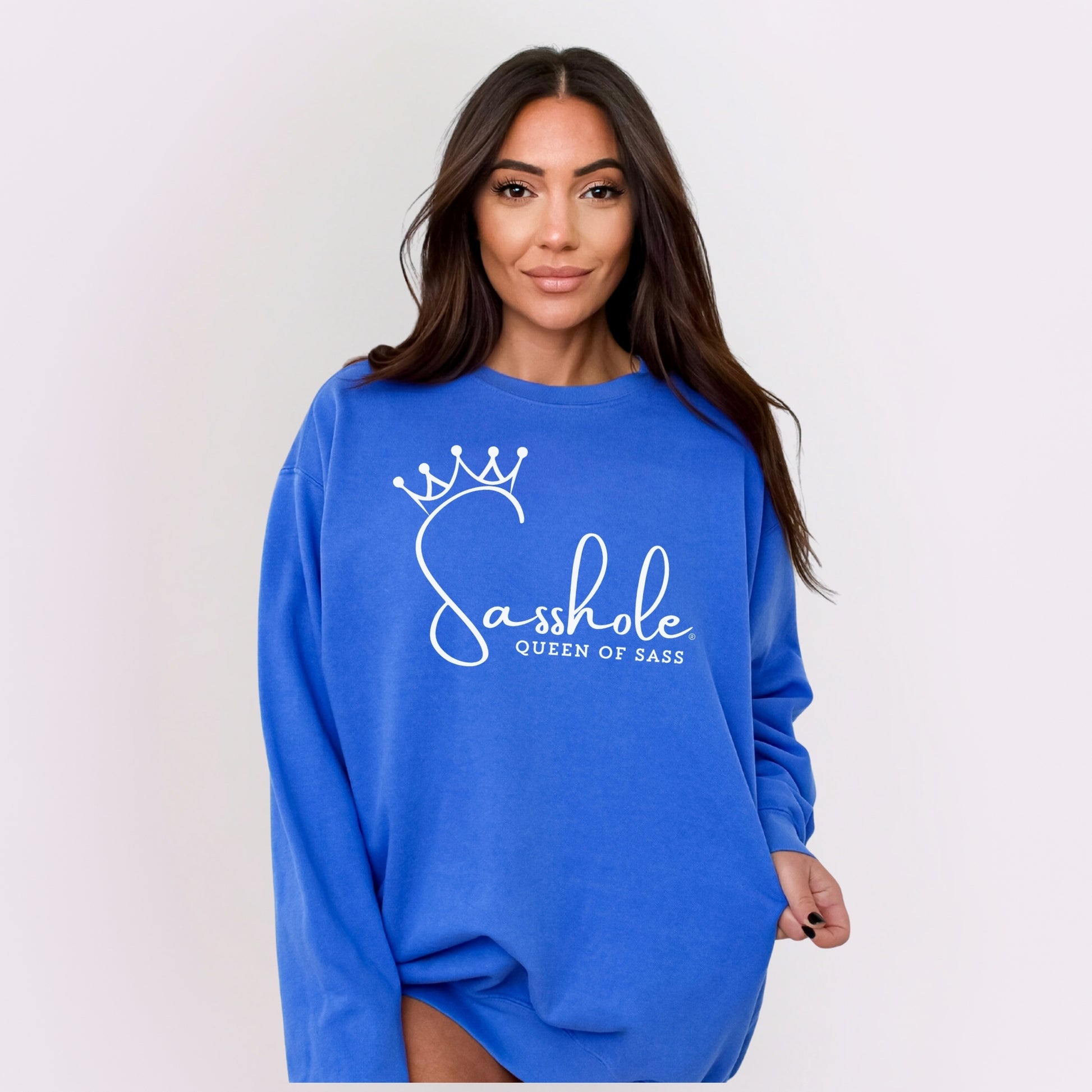 Sasshole Queen of Sass Relaxed Fit Comfort Colors® Sweatshirt – Funny Women’s Graphic Pullover