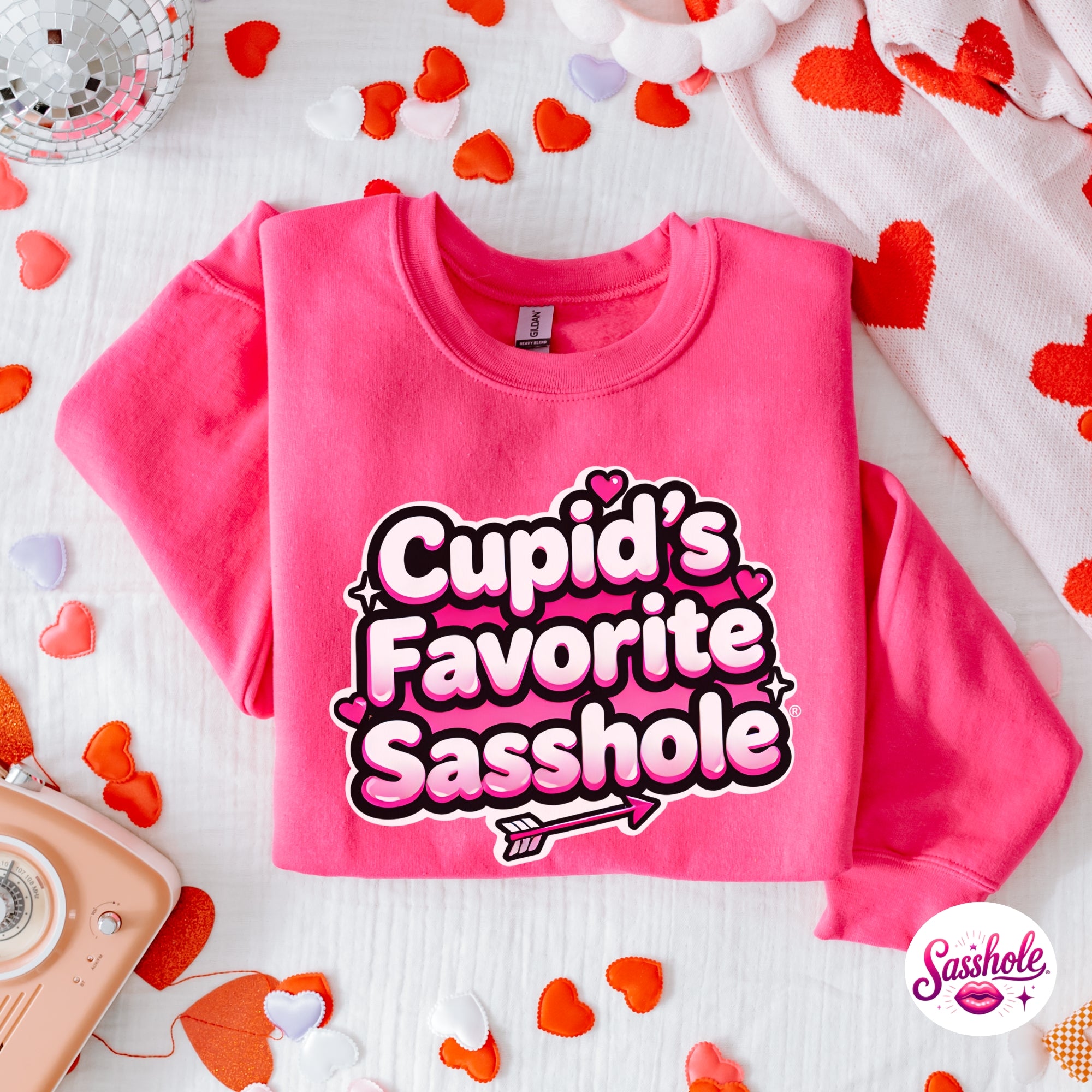 Funny Valentine Sweatshirt – Cupid’s Favorite Sasshole Women’s Crewneck