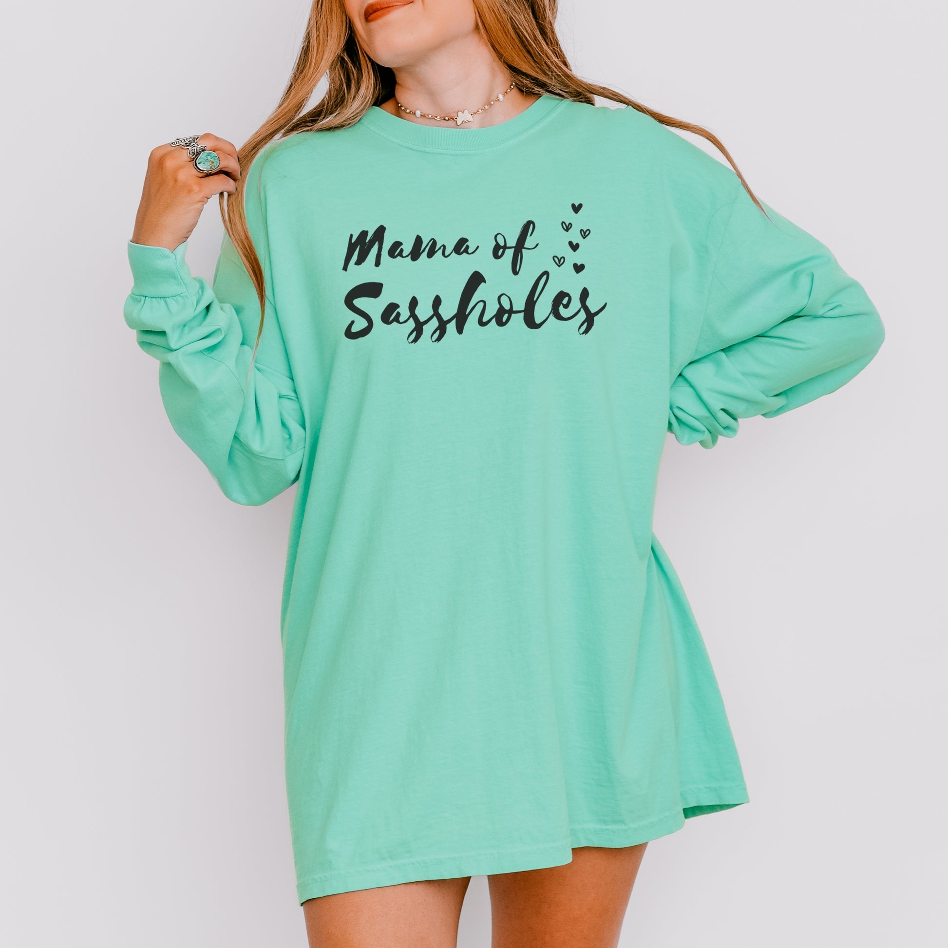 Mama of Sassholes® Women’s Comfort Colors® Long Sleeve Tee – Funny Graphic Shirt for Moms, Bold Statement Top