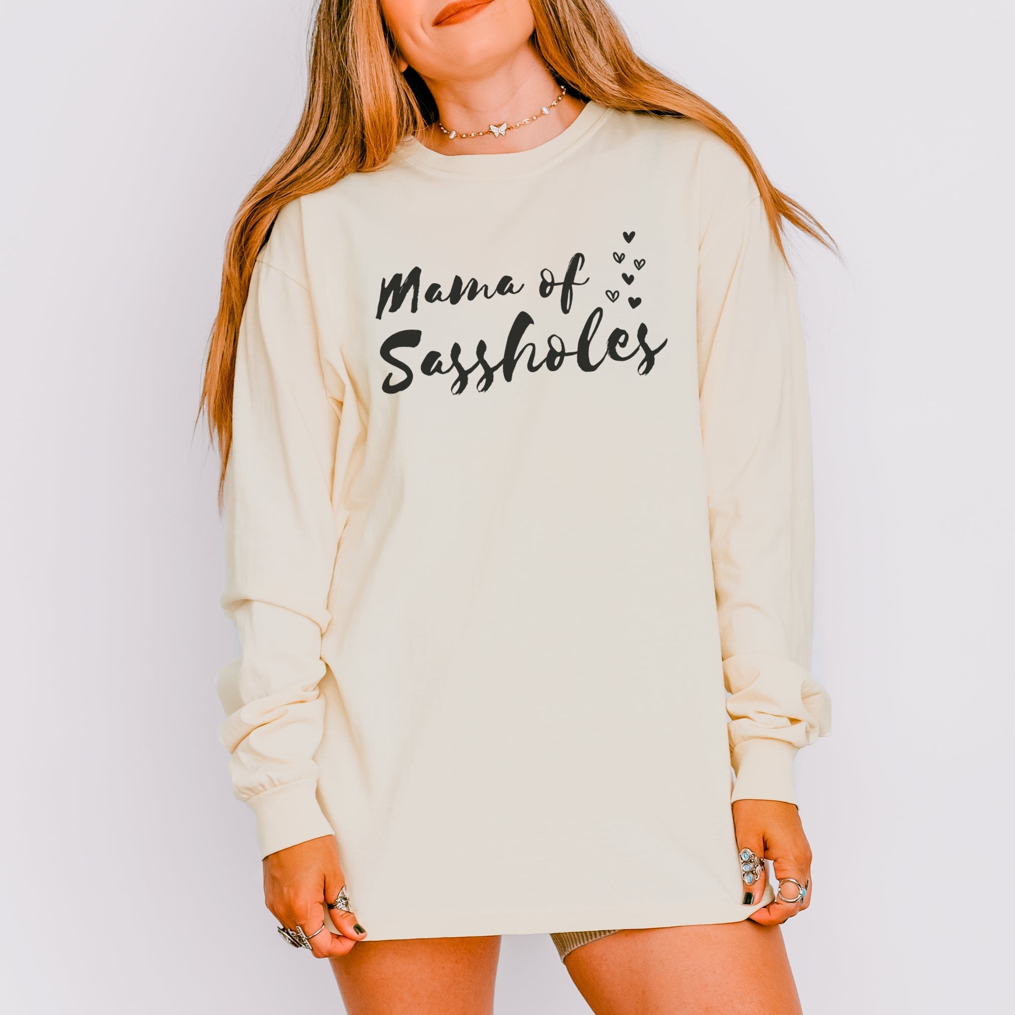 Image of Mama of Sassholes® Women’s Comfort Colors® Long Sleeve Tee – Funny Graphic Shirt for Moms, Bold Statement Top