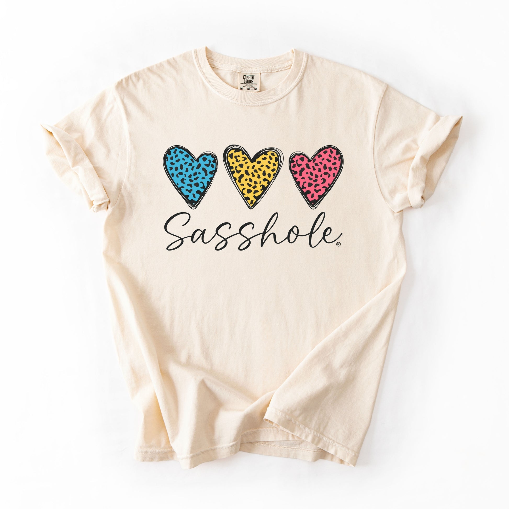 Sasshole Women’s Comfort Colors® Tee – “Triple Heart” Funny Graphic T-Shirt, Bold Statement Shirt