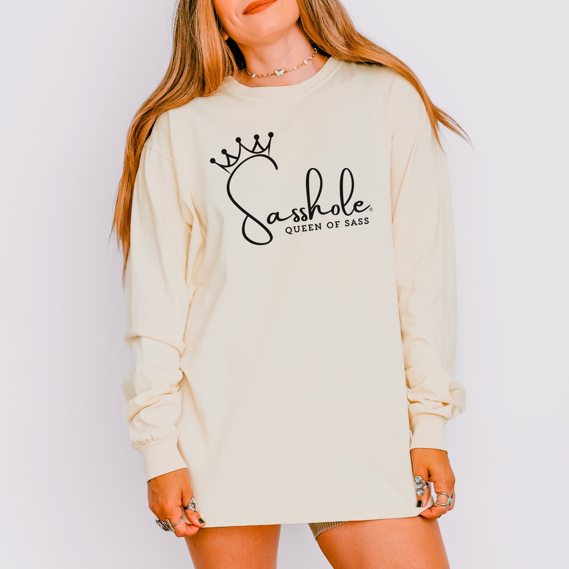 Sasshole® Queen of Sass Women’s Long Sleeve Tee – Funny Comfort Colors® Graphic Shirt