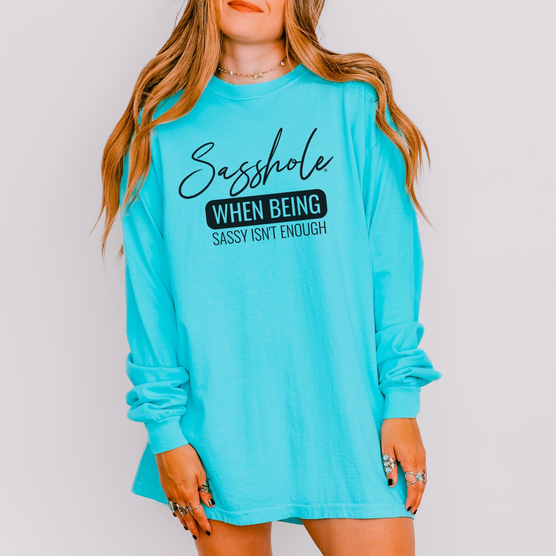 Sasshole® Women’s Comfort Colors® Long Sleeve Tee – “When Being Sassy Isn’t Enough” Funny Graphic Shirt