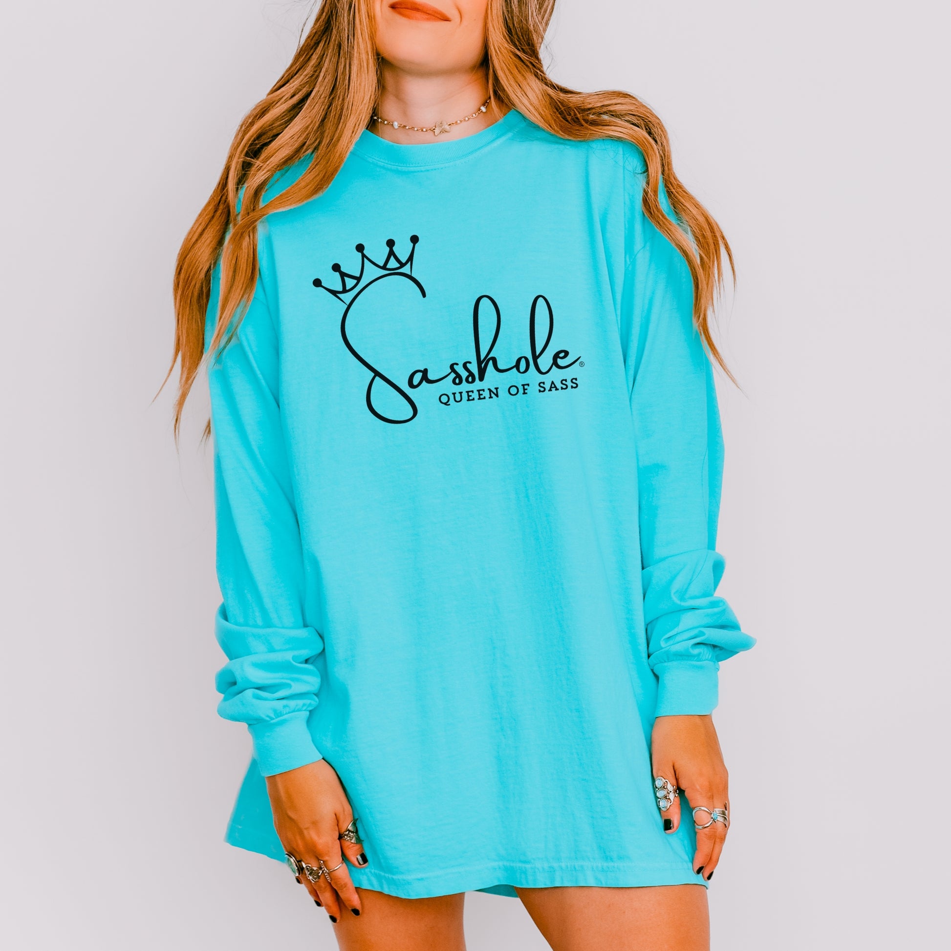 Sasshole® Queen of Sass Women’s Long Sleeve Tee – Funny Comfort Colors® Graphic Shirt