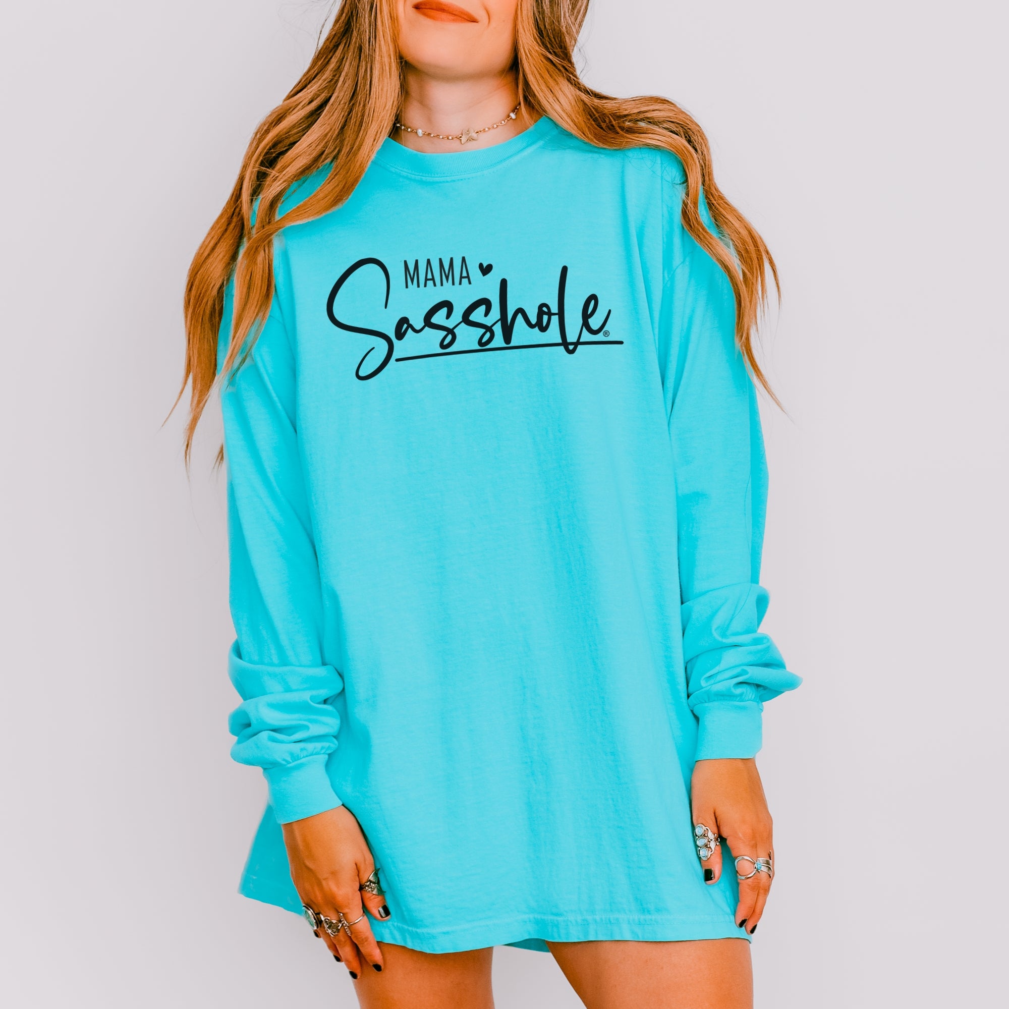 Image of Mama Sasshole® Women’s Comfort Colors® Long Sleeve Tee – Funny Mom Graphic Shirt, Bold Statement Top