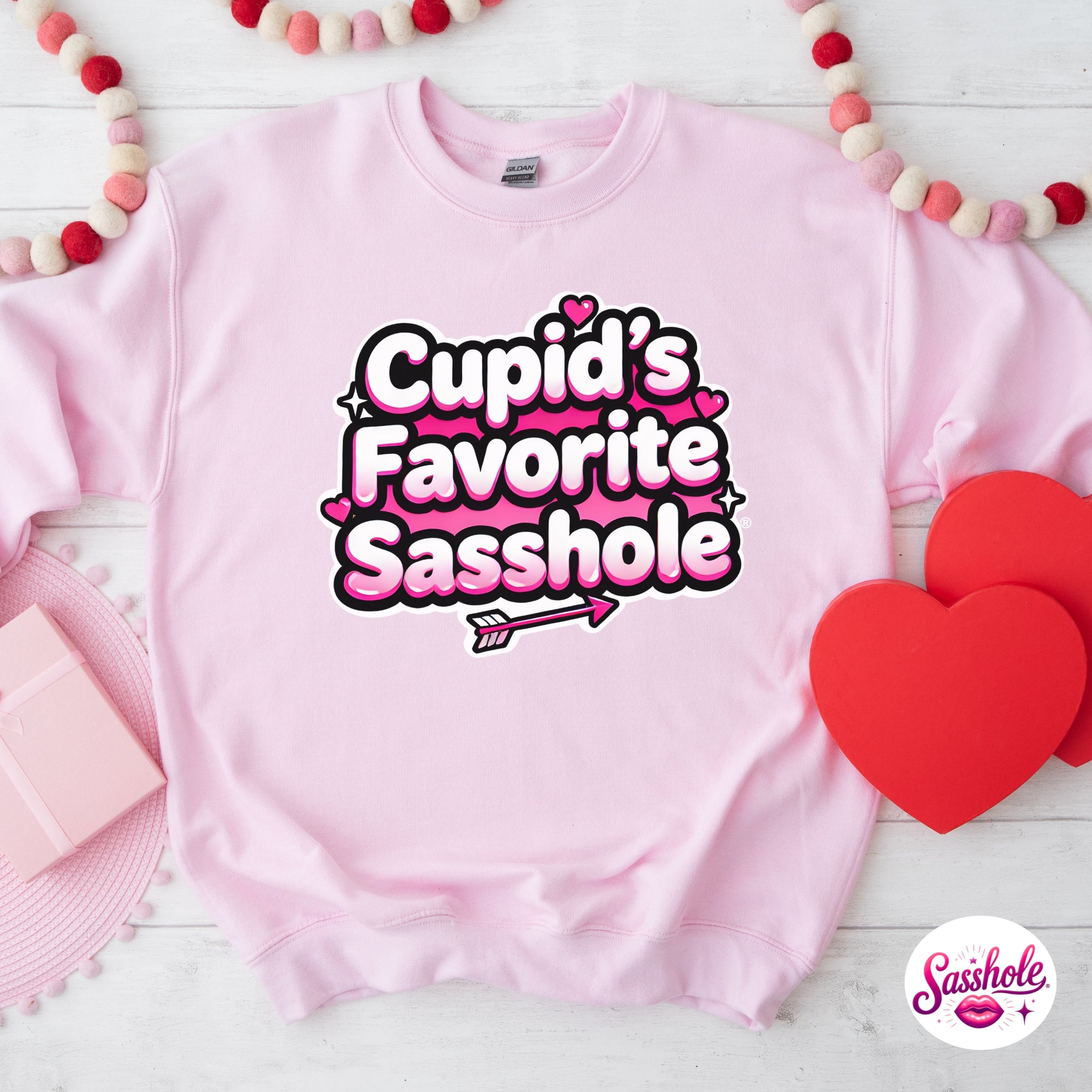 Funny Valentine Sweatshirt – Cupid’s Favorite Sasshole Women’s Crewneck
