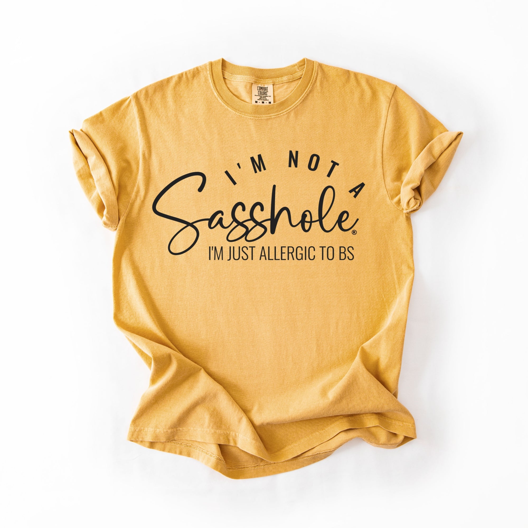 Image of Sasshole Women’s Comfort Colors® Tee – “I’m Not a Sasshole, I’m Just Allergic to BS” Funny Graphic Shirt (Relaxed Fit)