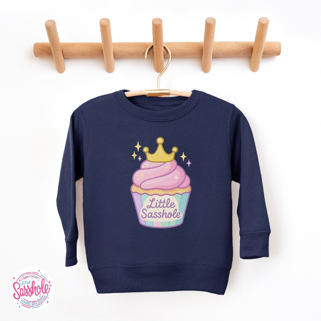Image of Little Sasshole™ Cupcake Crown Toddler Sweatshirt – Cute, Cozy & Sweet with Sass
