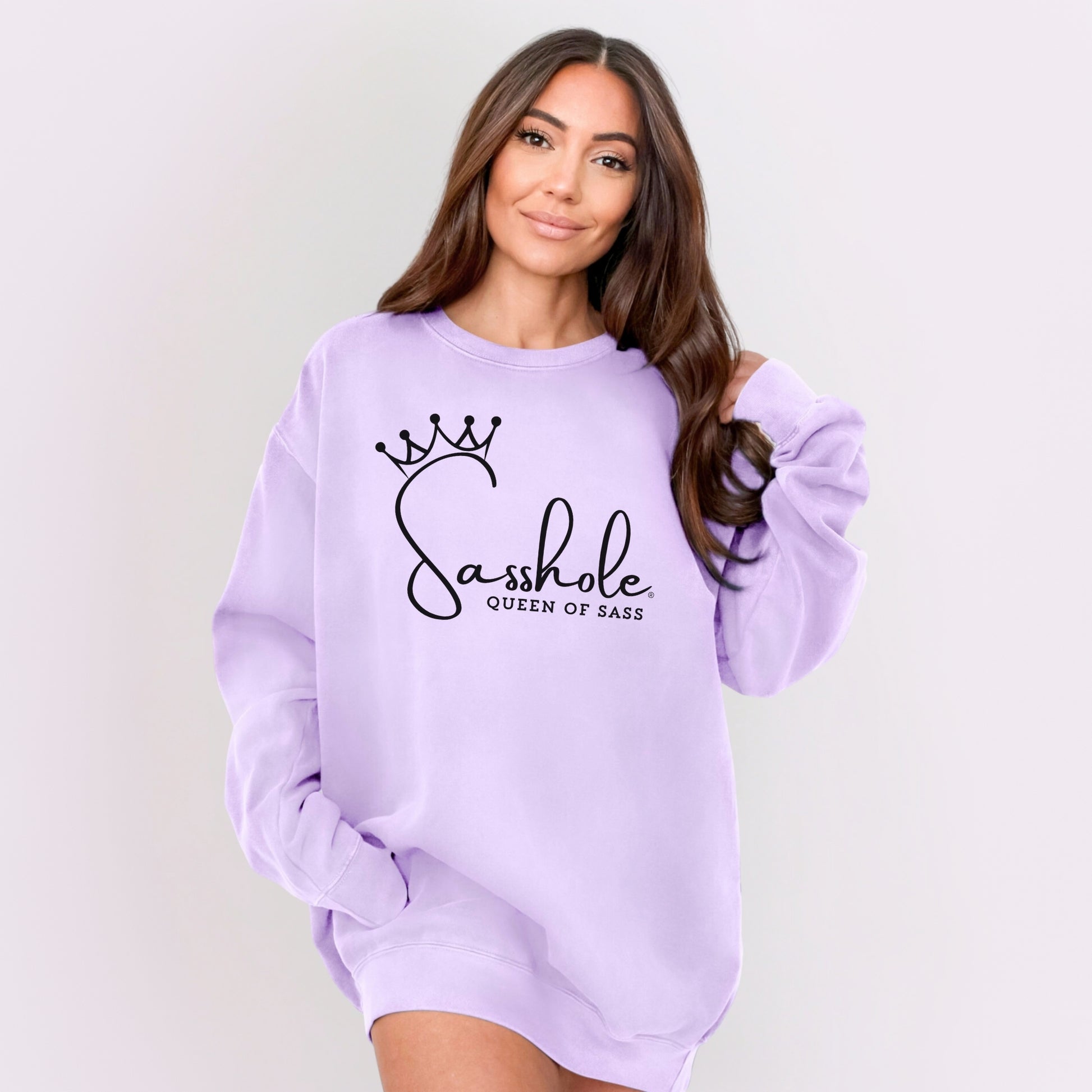 Sasshole Queen of Sass Relaxed Fit Comfort Colors® Sweatshirt – Funny Women’s Graphic Pullover