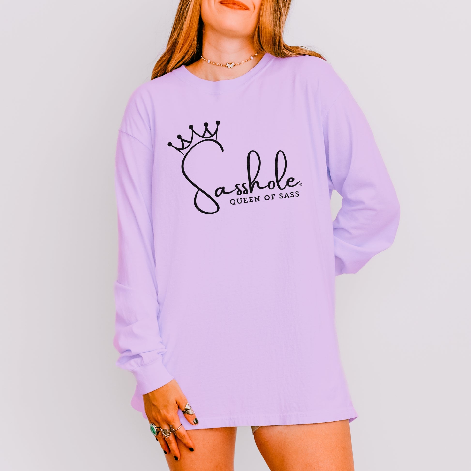 Sasshole® Queen of Sass Women’s Long Sleeve Tee – Funny Comfort Colors® Graphic Shirt