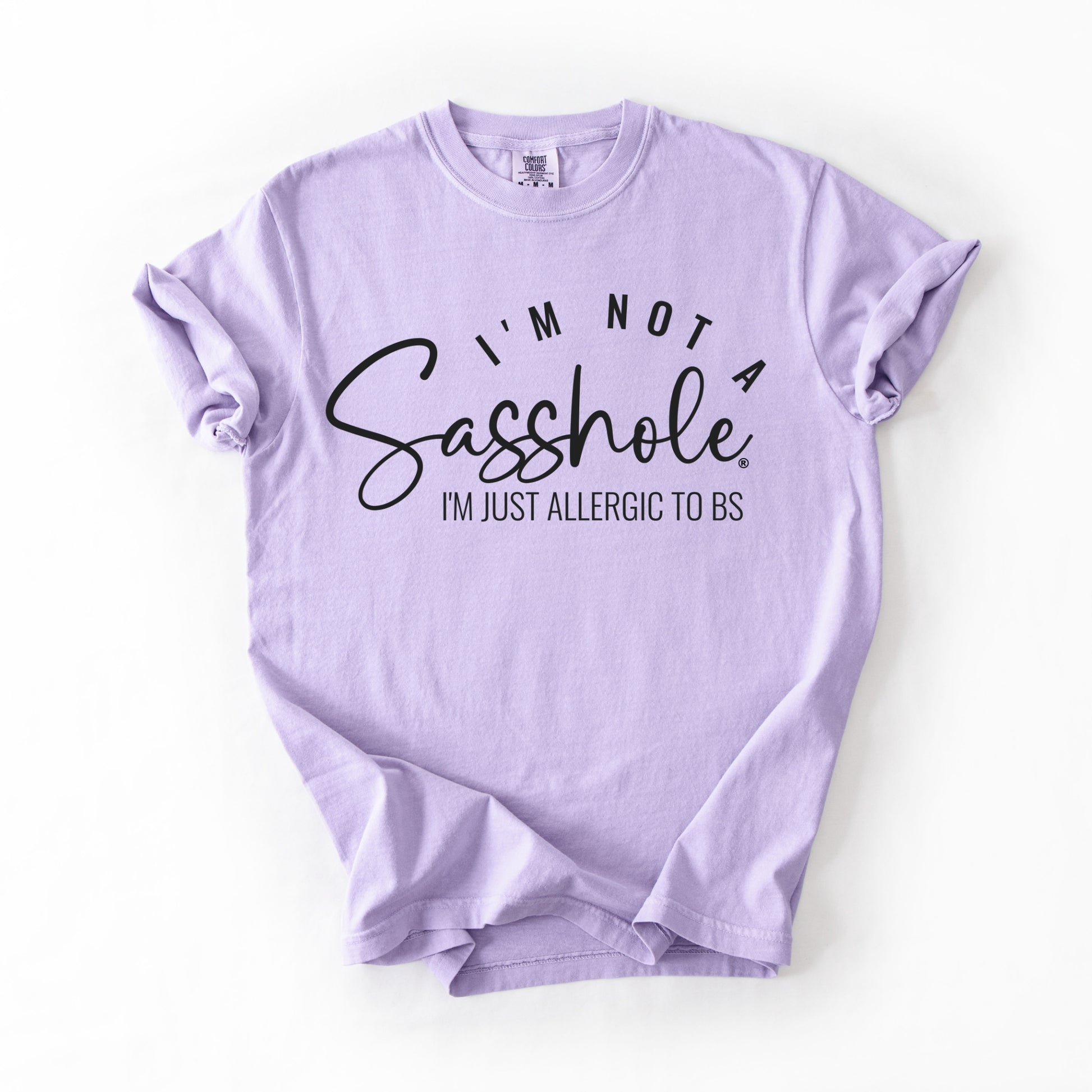 Sasshole Women’s Comfort Colors® Tee – “I’m Not a Sasshole, I’m Just Allergic to BS” Funny Graphic Shirt (Relaxed Fit)