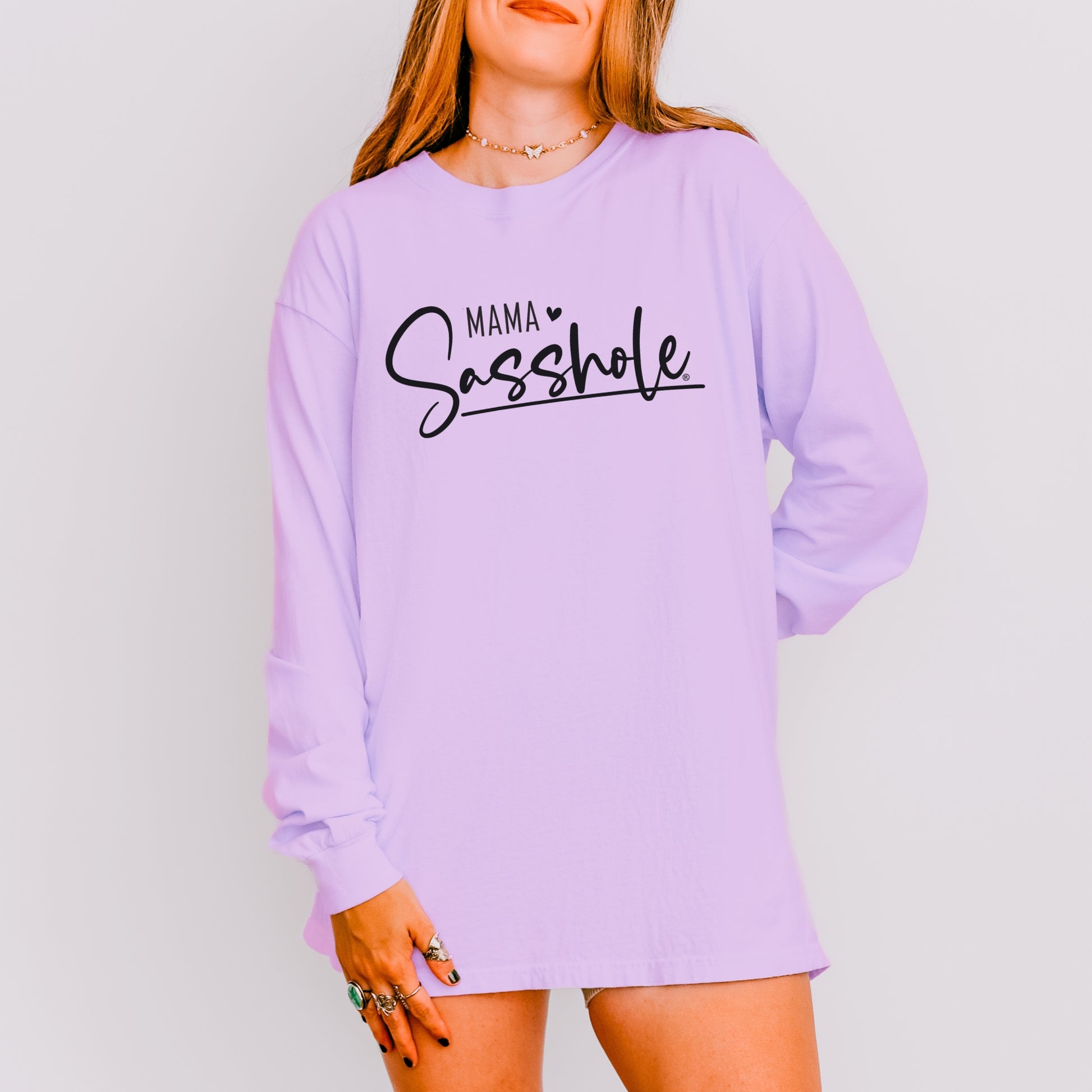 Mama Sasshole® Women’s Comfort Colors® Long Sleeve Tee – Funny Mom Graphic Shirt, Bold Statement Top