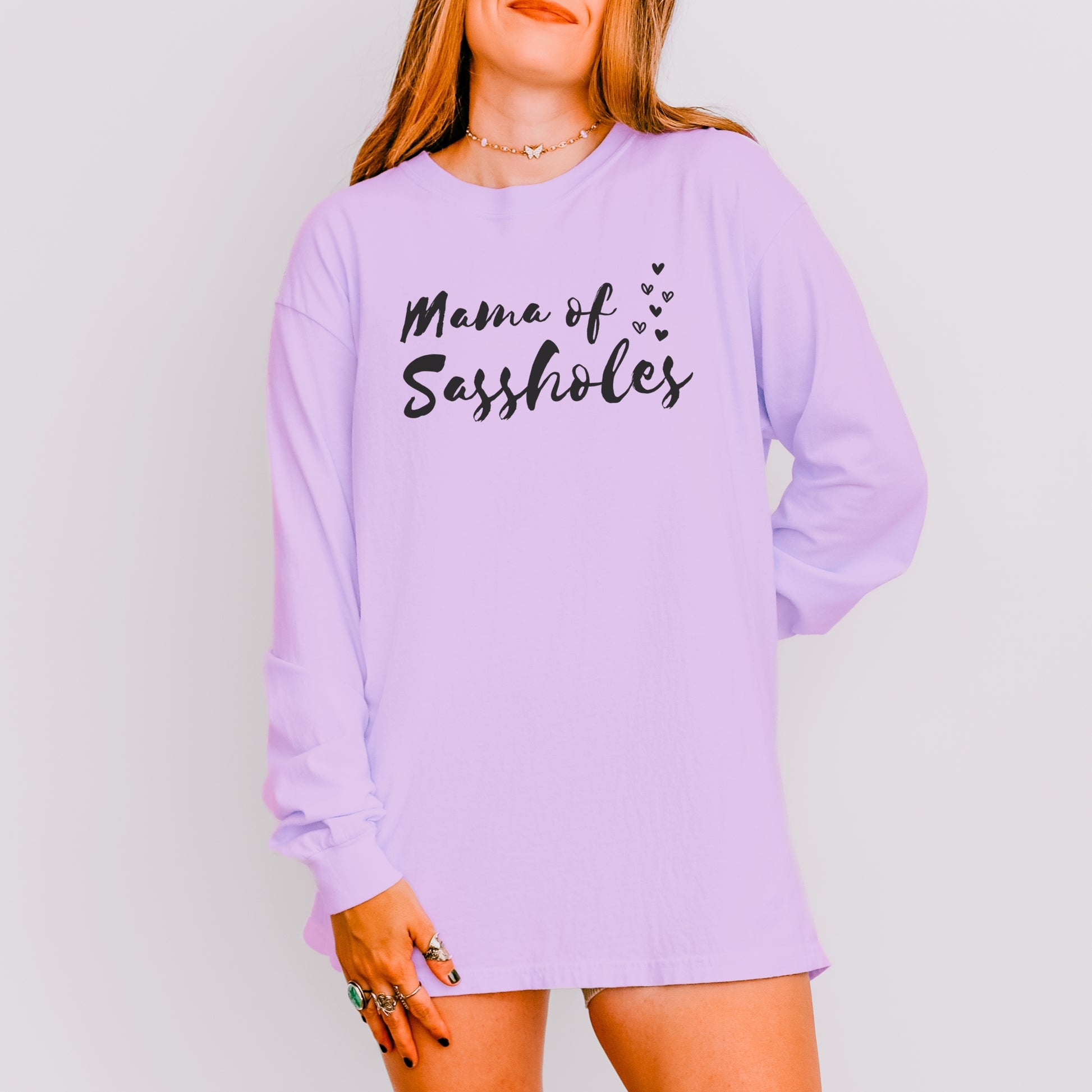 Mama of Sassholes® Women’s Comfort Colors® Long Sleeve Tee – Funny Graphic Shirt for Moms, Bold Statement Top
