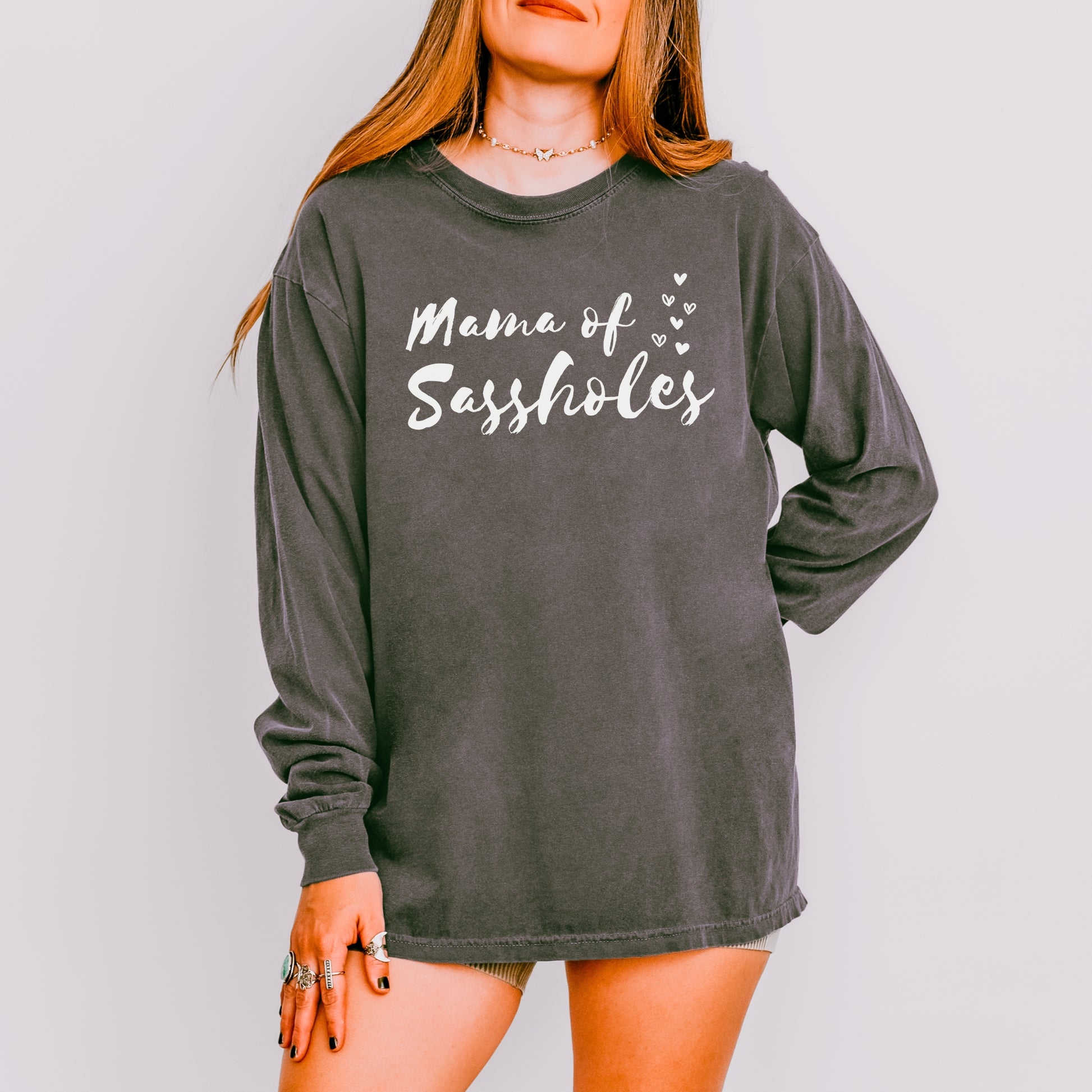 Mama of Sassholes® Women’s Comfort Colors® Long Sleeve Tee – Funny Graphic Shirt for Moms, Bold Statement Top