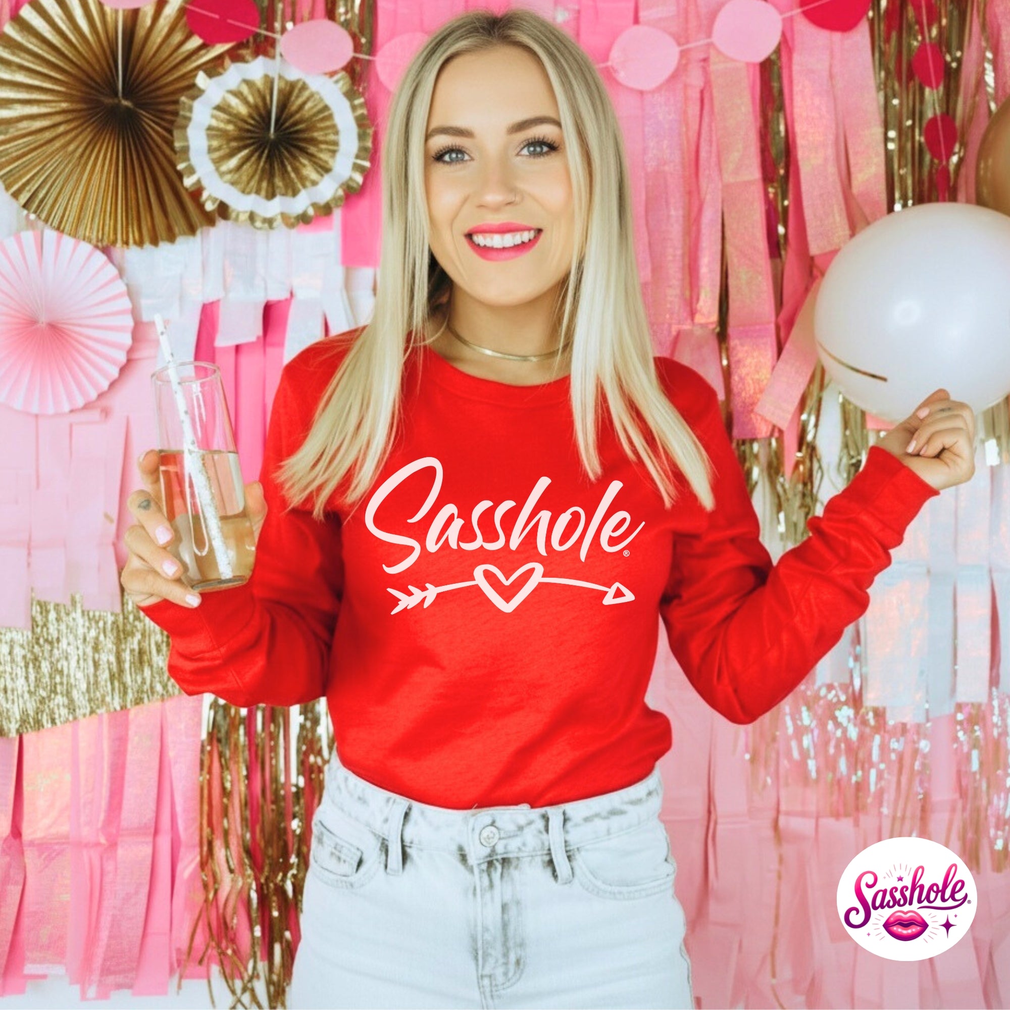 Funny Valentine’s Long Sleeve T-Shirt – Sasshole Heart Arrow Women’s Graphic Tee