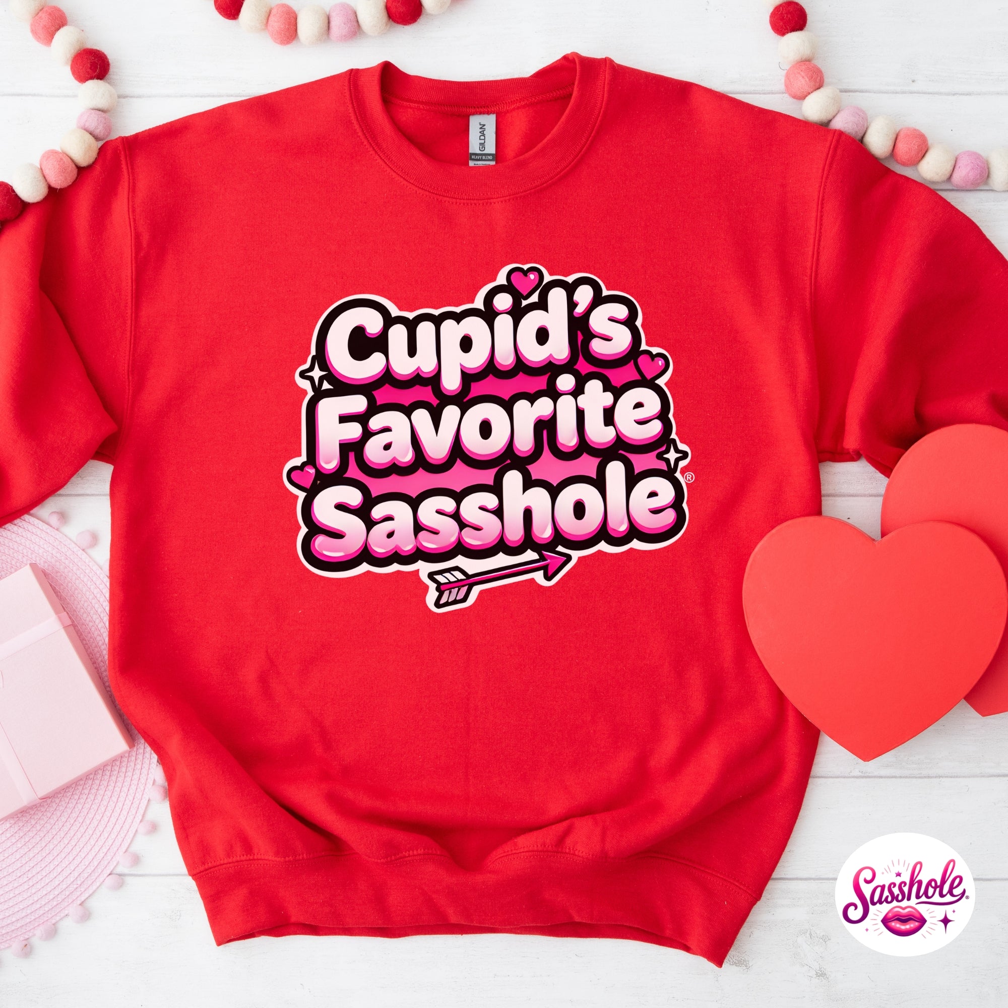Funny Valentine Sweatshirt – Cupid’s Favorite Sasshole Women’s Crewneck