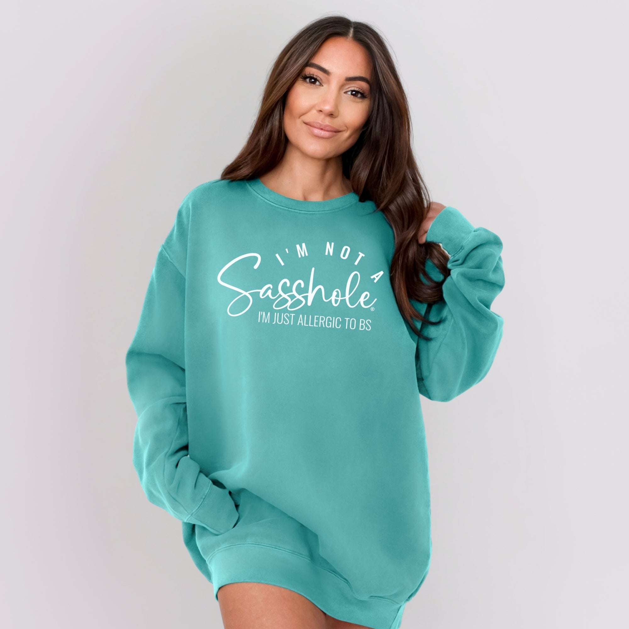 Image of Sasshole Women’s Relaxed Fit Comfort Colors® Sweatshirt – I’m Not a Sasshole, Just Allergic to BS Pullover