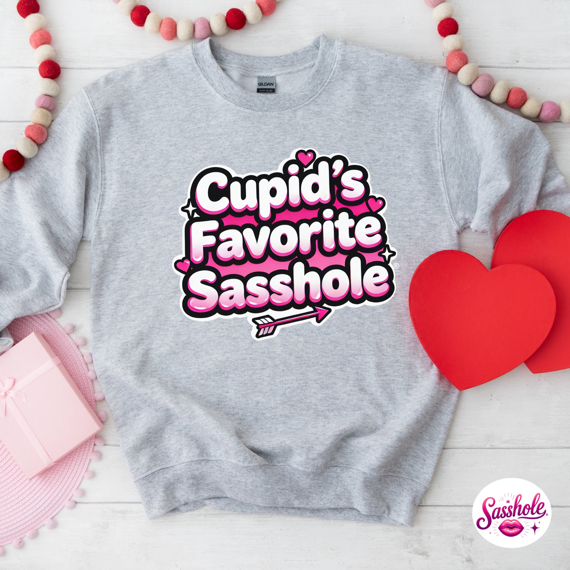 Funny Valentine Sweatshirt – Cupid’s Favorite Sasshole Women’s Crewneck