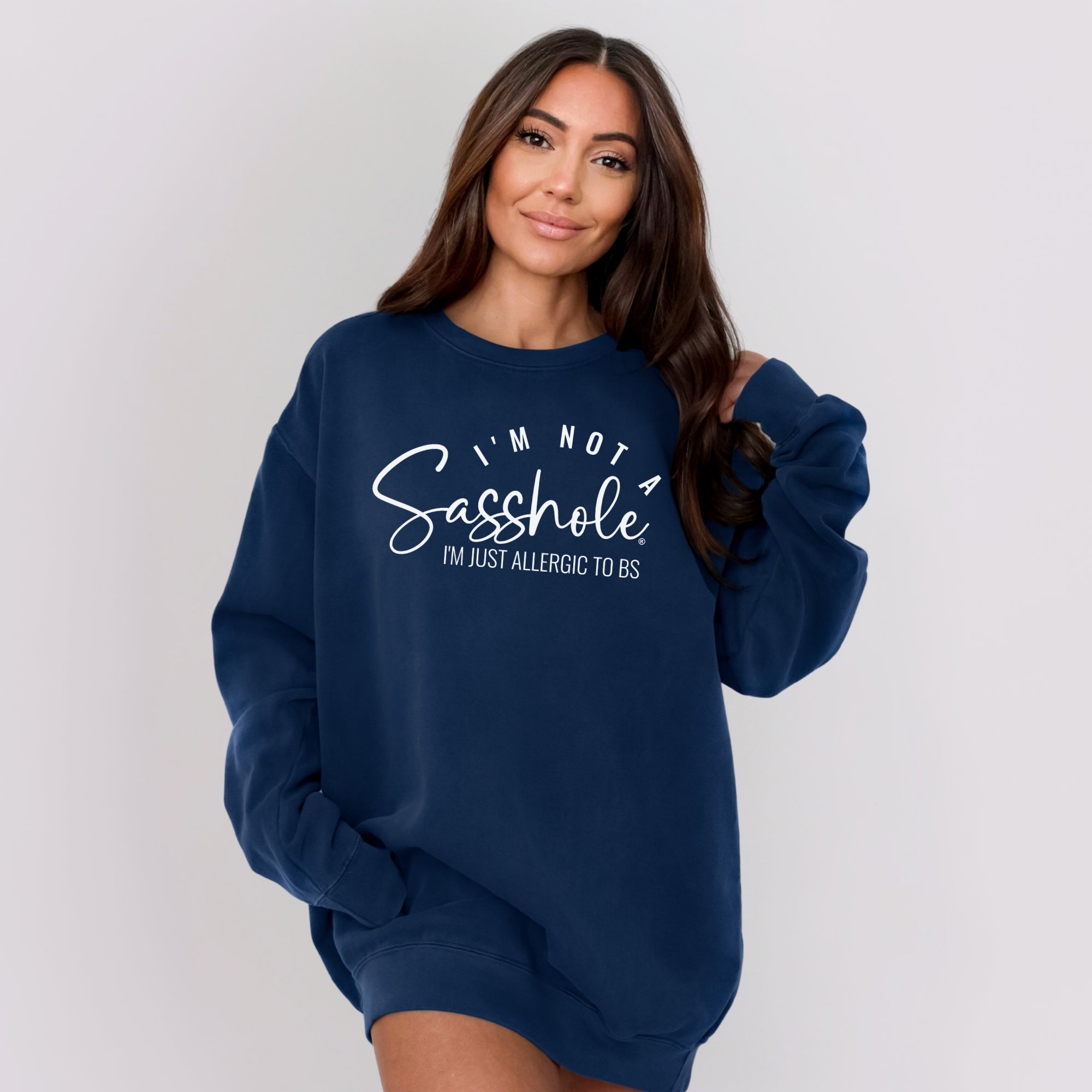 Image of Sasshole Women’s Relaxed Fit Comfort Colors® Sweatshirt – I’m Not a Sasshole, Just Allergic to BS Pullover