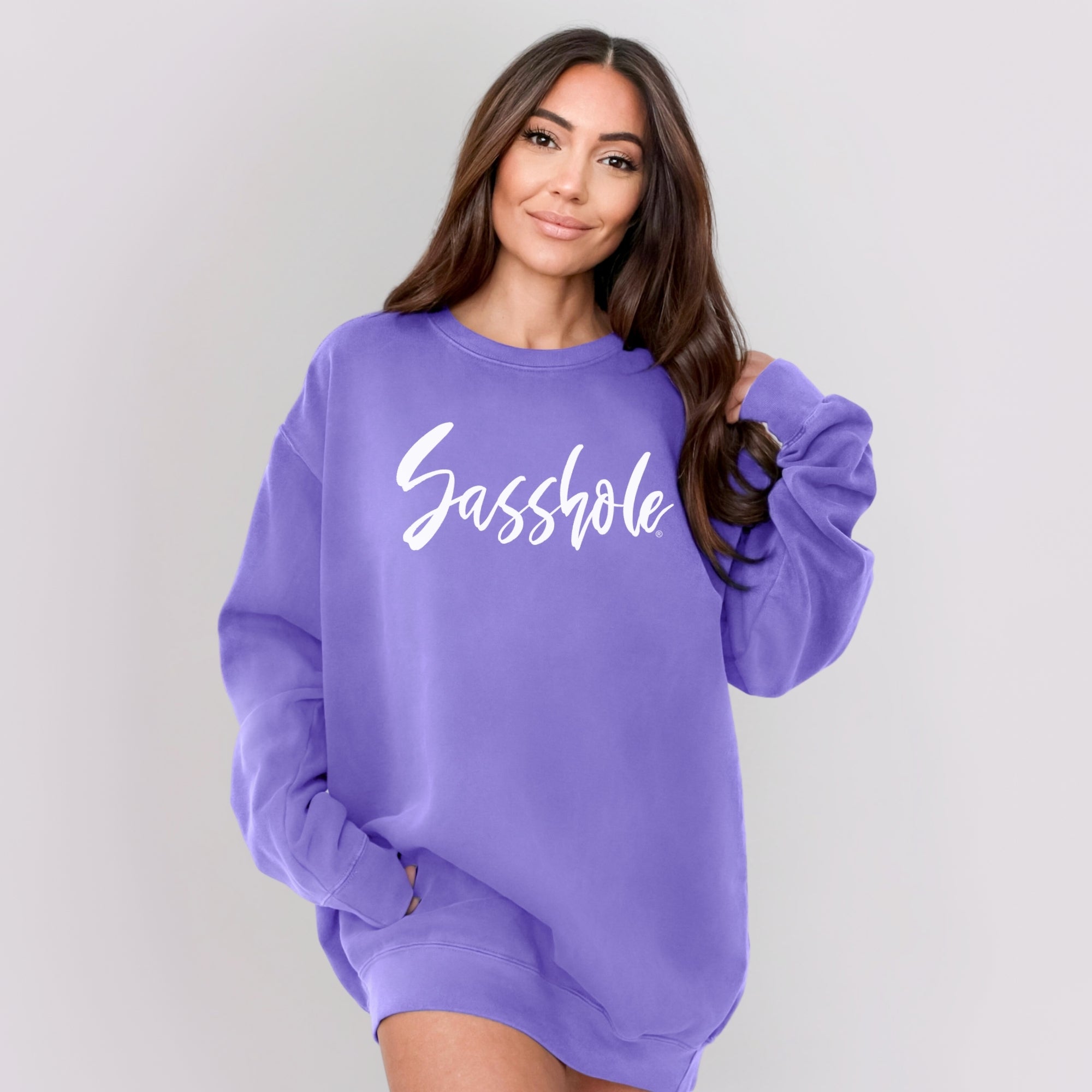 Image of Sasshole Women’s Relaxed Fit Comfort Colors® Sweatshirt – Funny Graphic Pullover