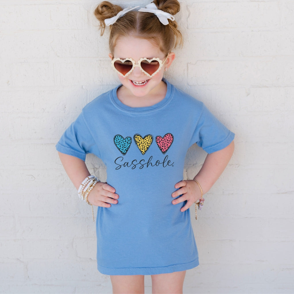 Image of Sasshole® Youth Tee – Leopard Heart Graphic Shirt for Kids | Fun & Bold Children’s T-Shirt
