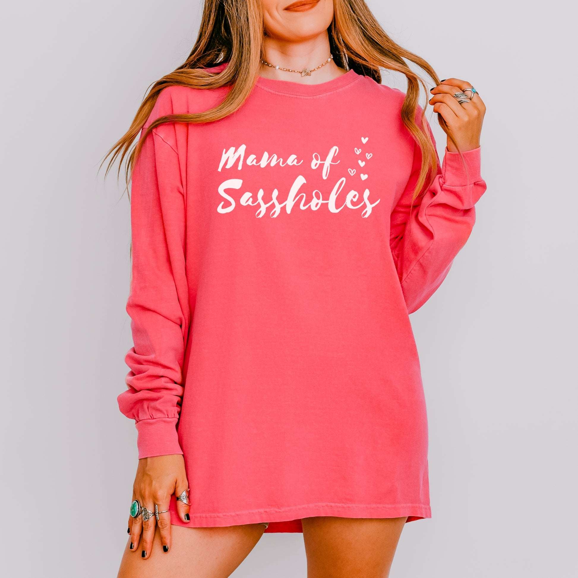 Mama of Sassholes® Women’s Comfort Colors® Long Sleeve Tee – Funny Graphic Shirt for Moms, Bold Statement Top