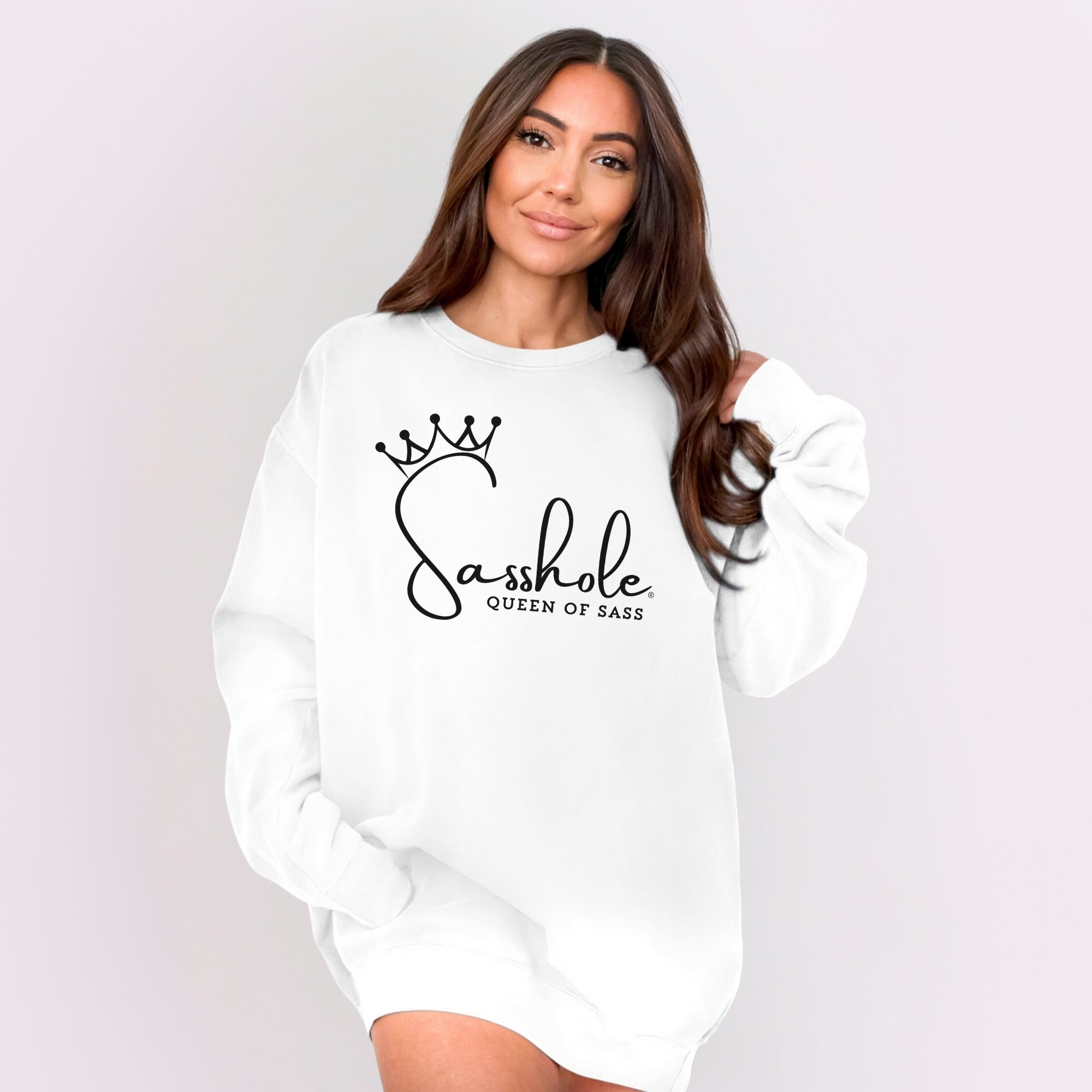 Image of Sasshole Queen of Sass Relaxed Fit Comfort Colors® Sweatshirt – Funny Women’s Graphic Pullover