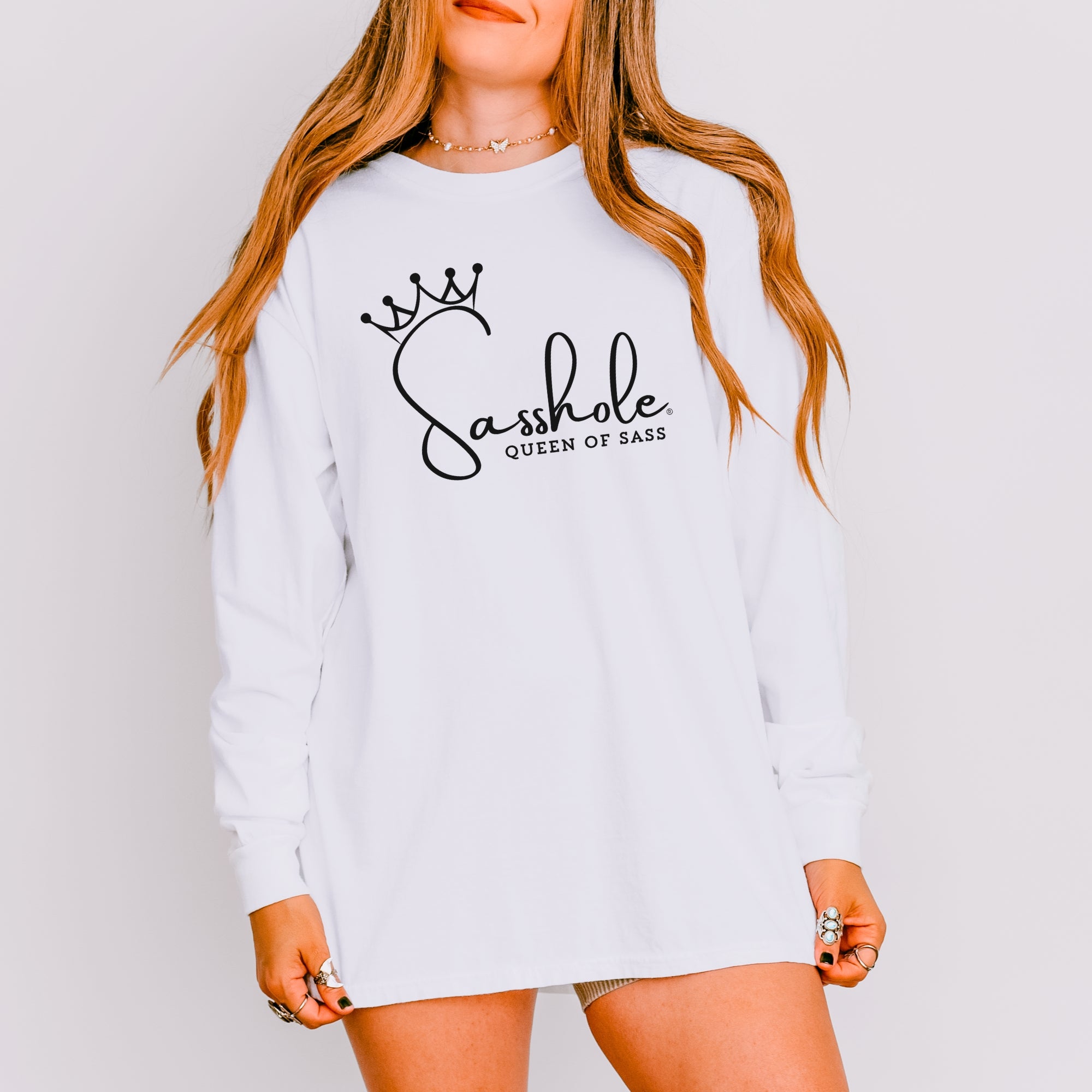 Image of Sasshole® Queen of Sass Women’s Long Sleeve Tee – Funny Comfort Colors® Graphic Shirt