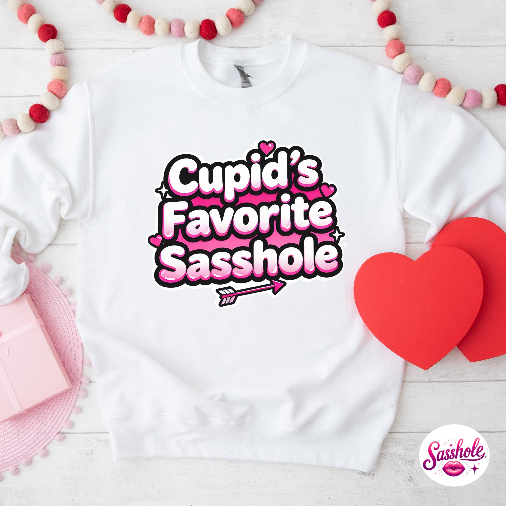 Funny Valentine Sweatshirt – Cupid’s Favorite Sasshole Women’s Crewneck