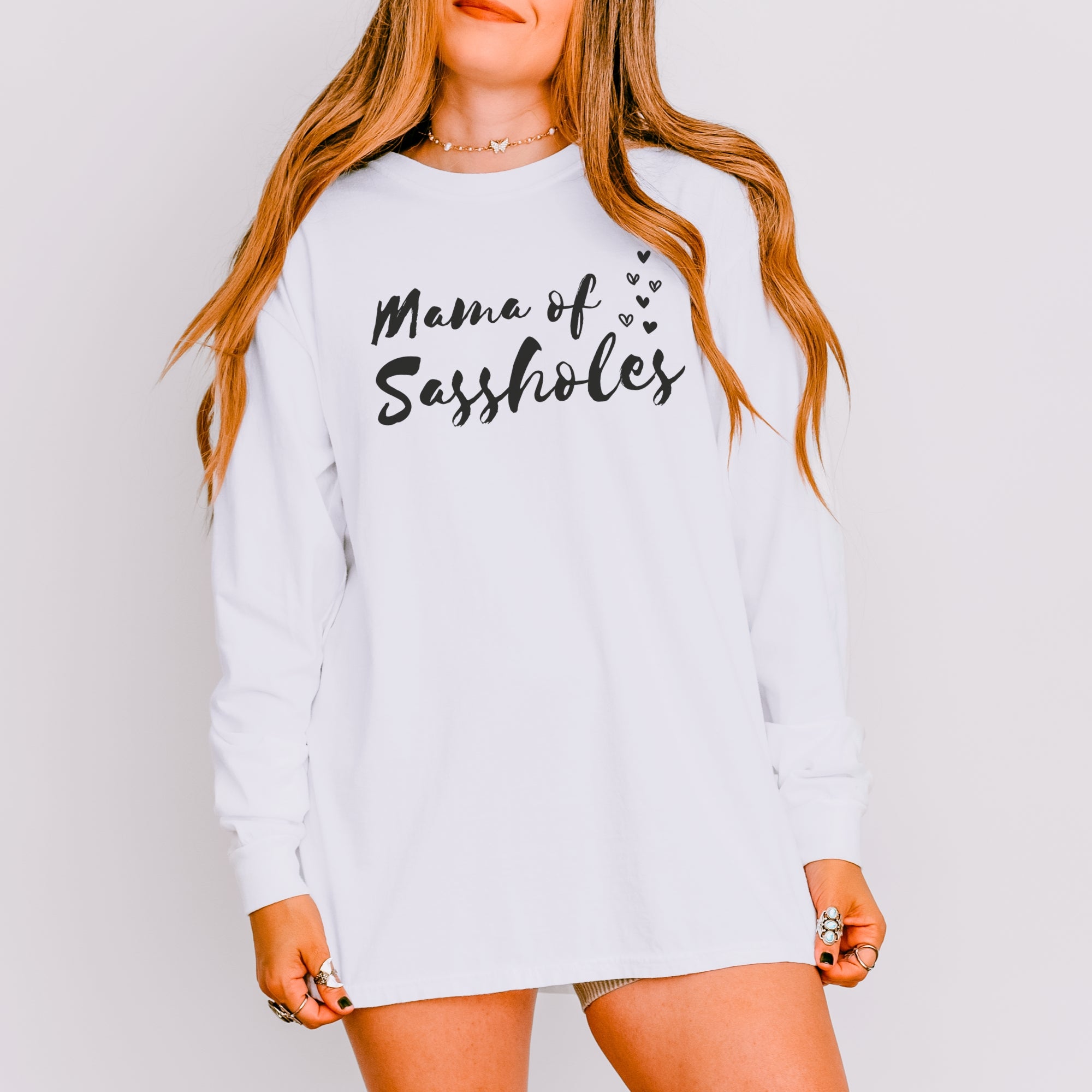 Image of Mama of Sassholes® Women’s Comfort Colors® Long Sleeve Tee – Funny Graphic Shirt for Moms, Bold Statement Top